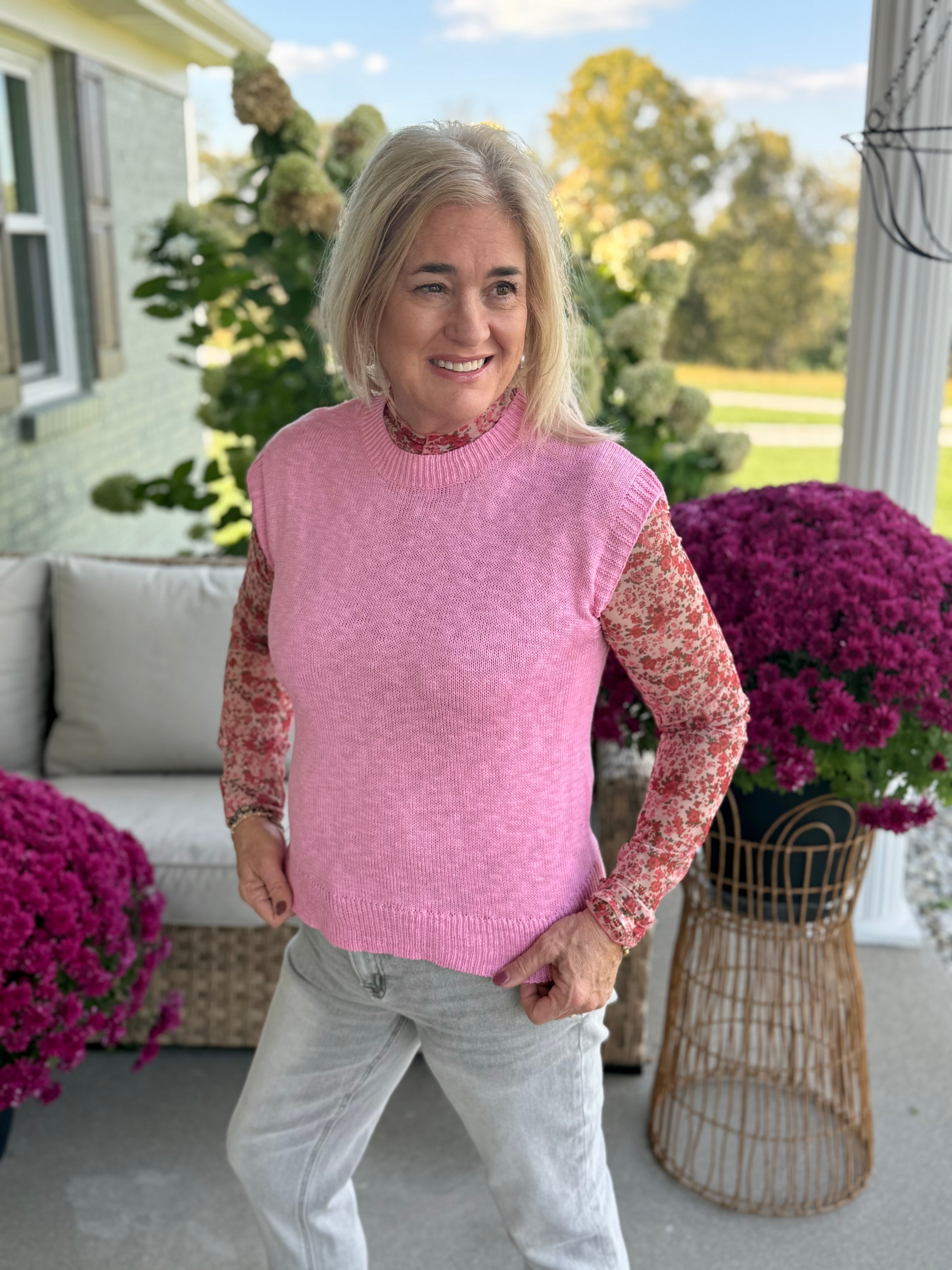 FINAL SALE - Ready for Fall Knit Top - Pink-120 Sleeveless Tops-Donation Pink-The Lovely Closet, Women's Fashion Boutique in Alexandria, KY