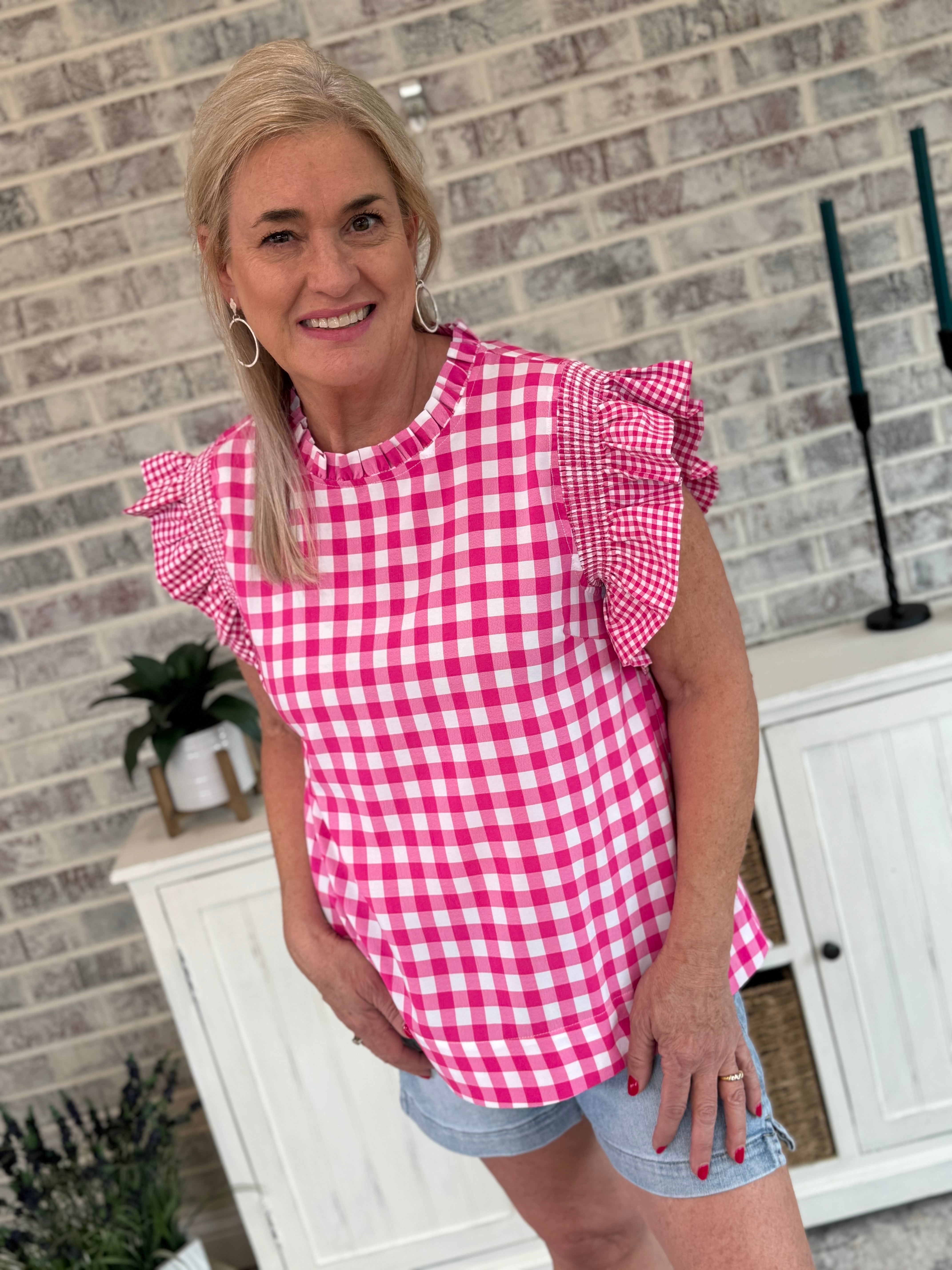 Perfectly Plaid Flutter Sleeve Top-100 Short Sleeve Tops-The Lovely Closet-The Lovely Closet, Women's Fashion Boutique in Alexandria, KY