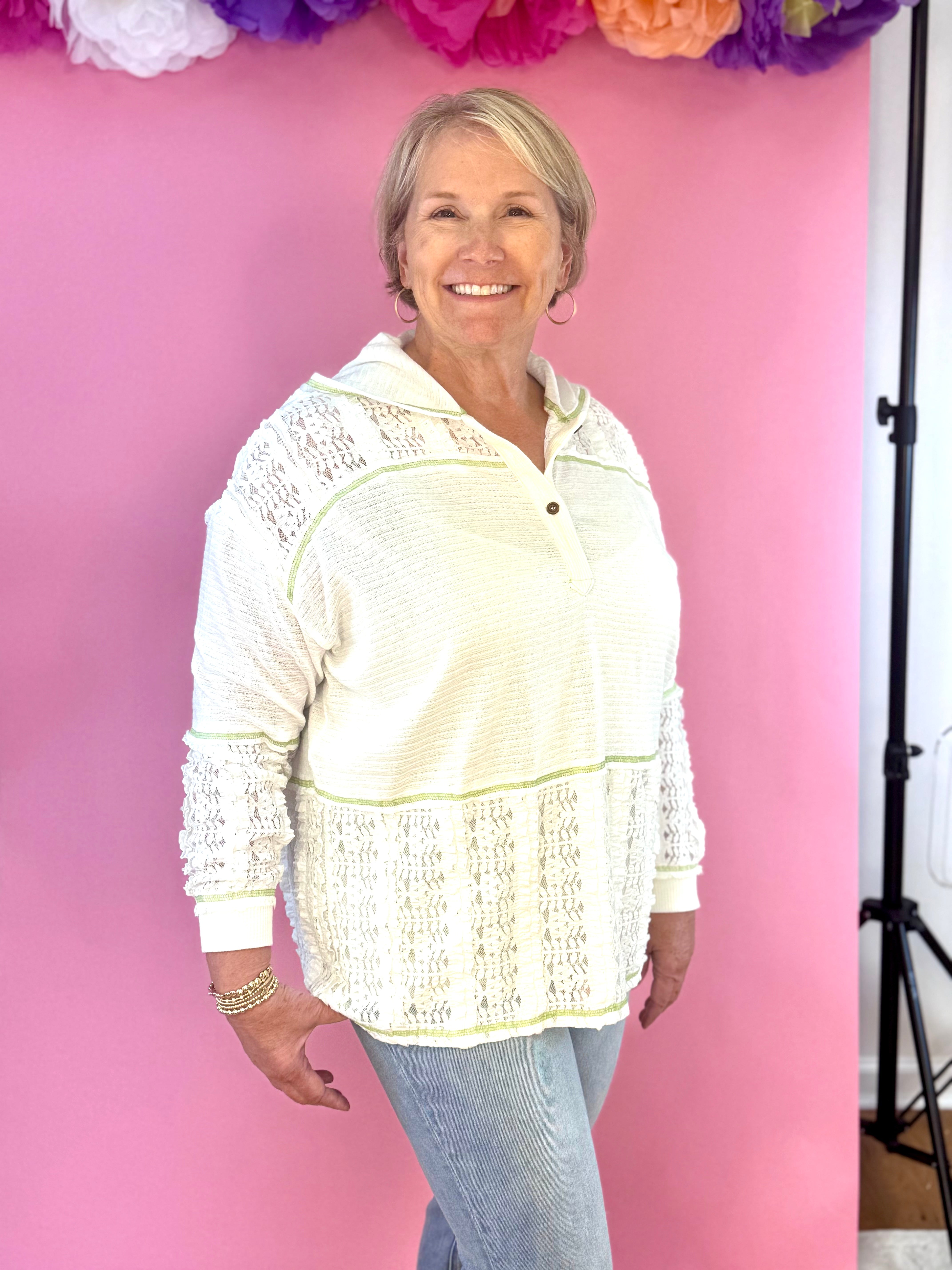 FINAL SALE Beach Walking Lace Pullover-110 Long Sleeve Top-FANTASTIC FAWN-The Lovely Closet, Women's Fashion Boutique in Alexandria, KY