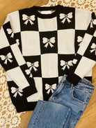 Checkered Bow Sweater-140 Sweaters-Vine & Love-The Lovely Closet, Women's Fashion Boutique in Alexandria, KY