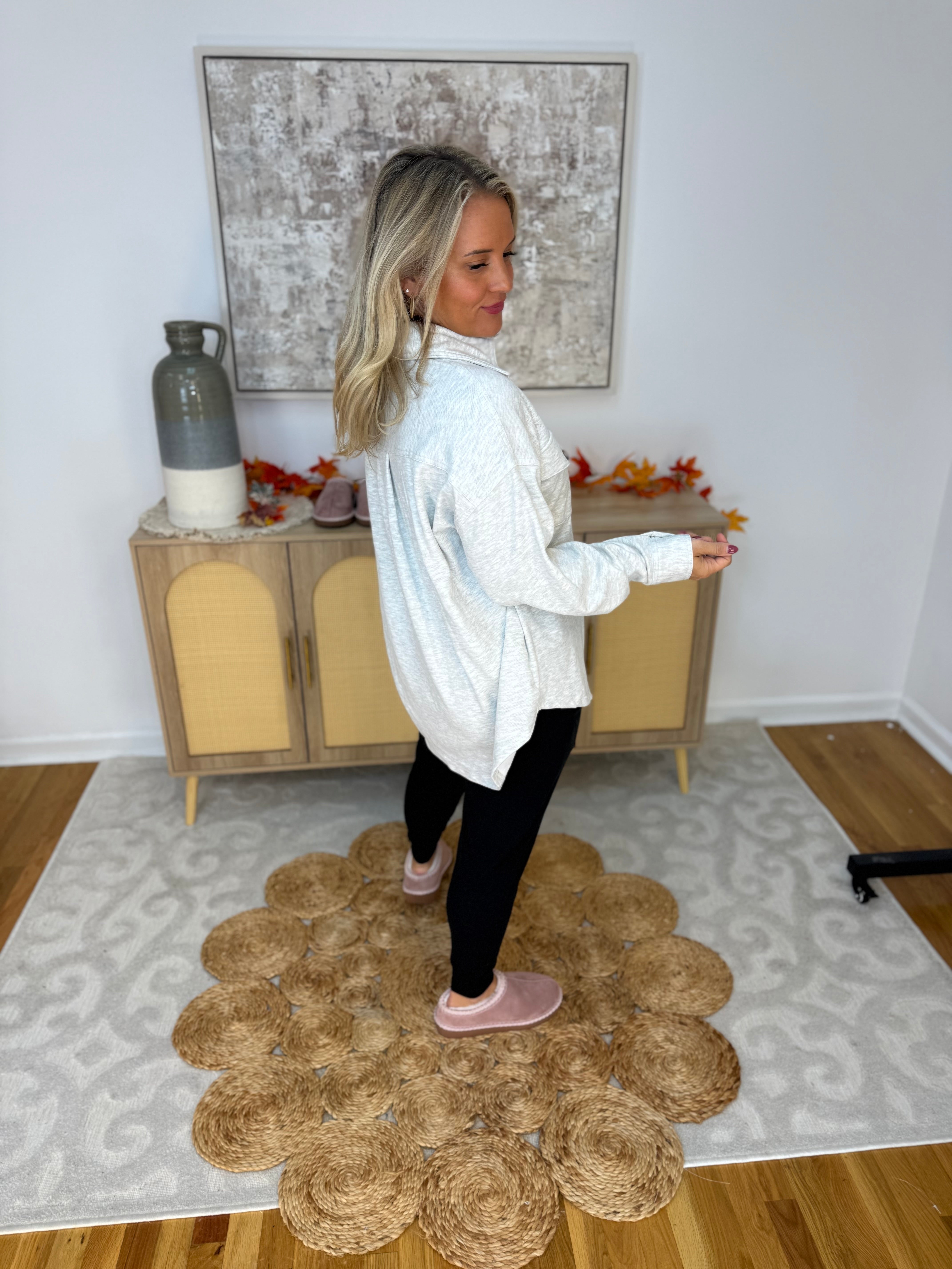 Cozy Season Button Down Shacket - Grey-170 Jackets/Outerwear-White Birch-The Lovely Closet, Women's Fashion Boutique in Alexandria, KY