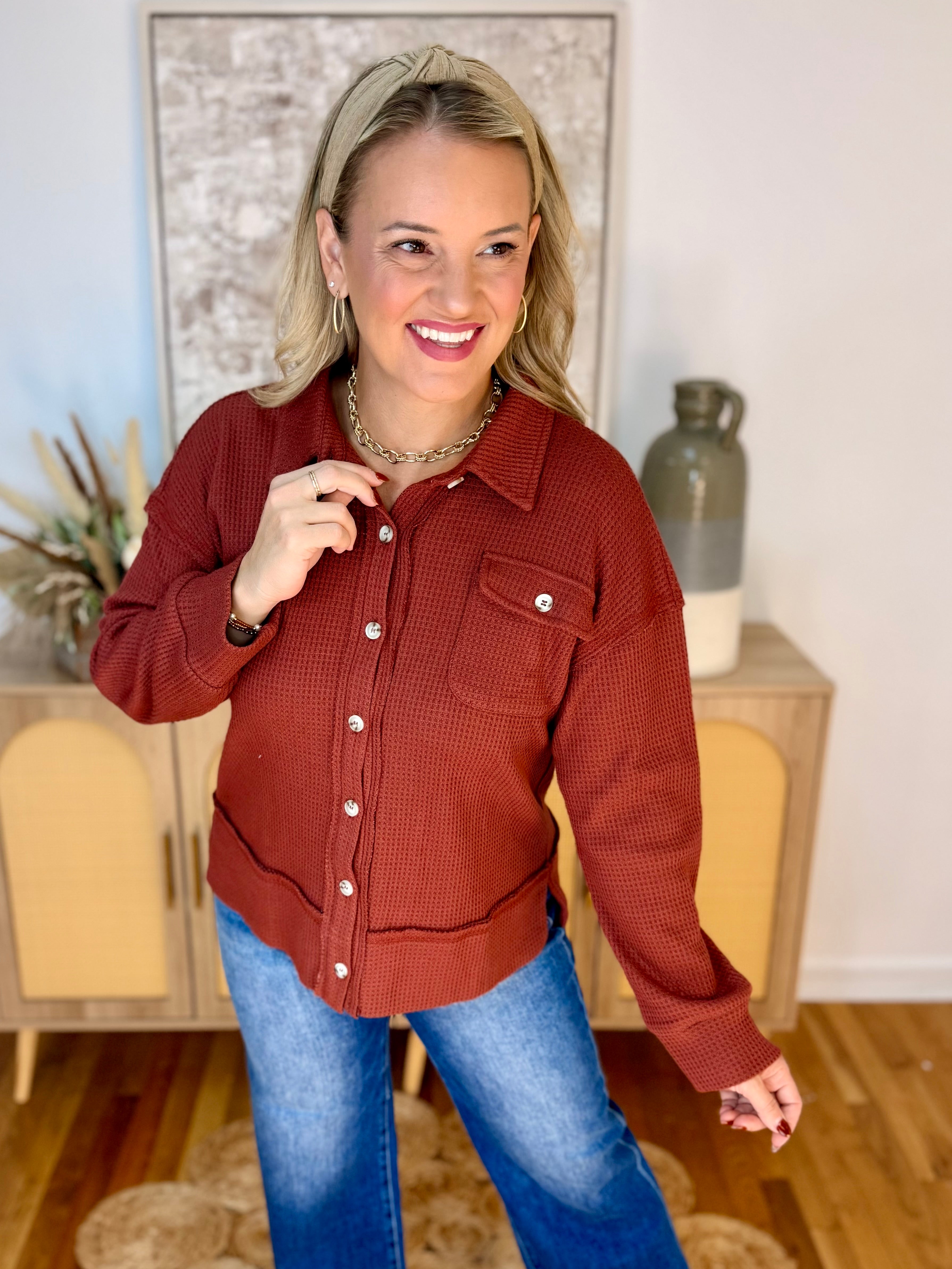 Fireside Charm Shacket-170 Jackets/Outerwear-Staccato-The Lovely Closet, Women's Fashion Boutique in Alexandria, KY