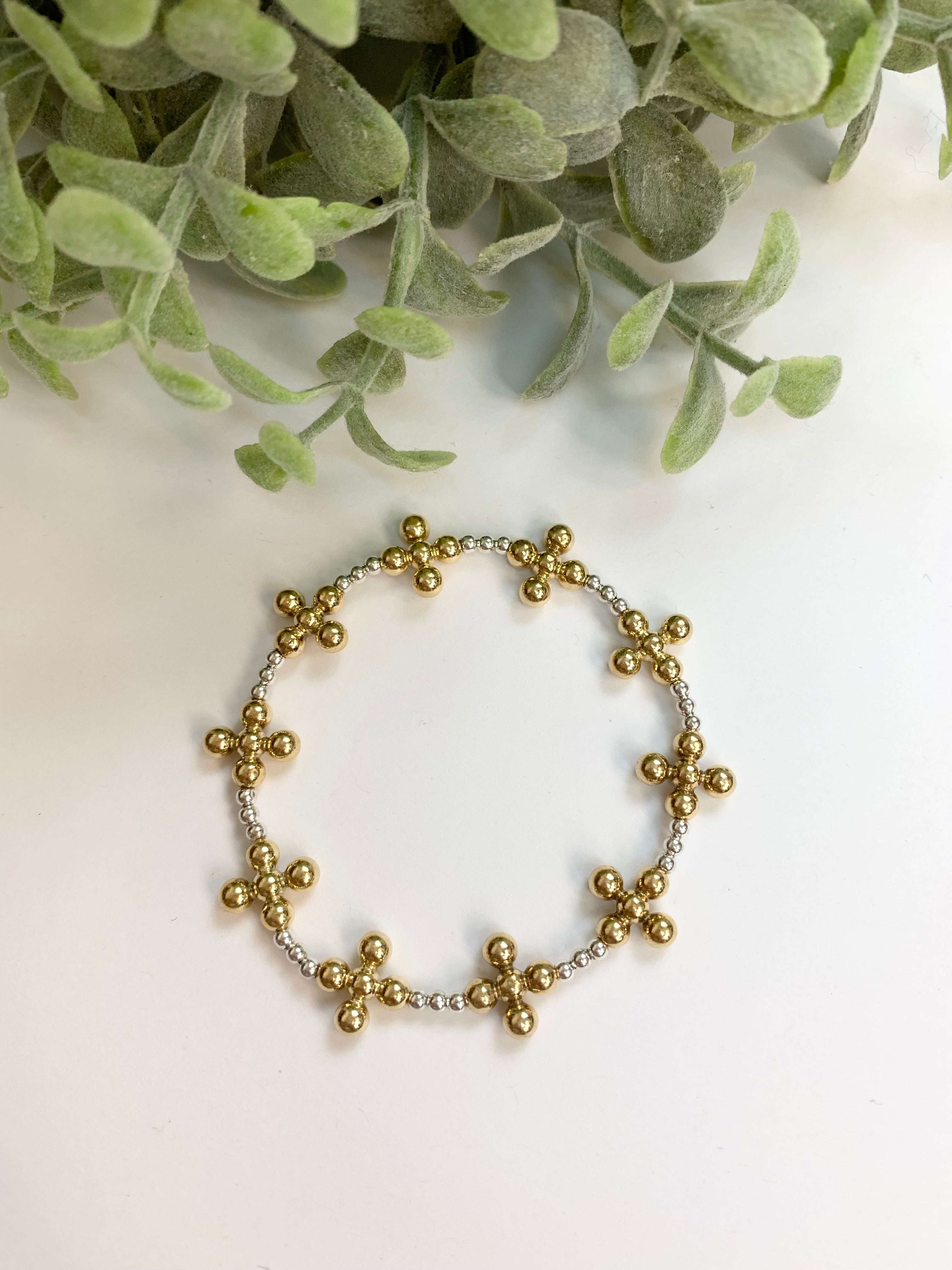 3mm Mixed Metals Signature Cross 4mm Bracelet-260 eNewton-eNewton-The Lovely Closet, Women's Fashion Boutique in Alexandria, KY