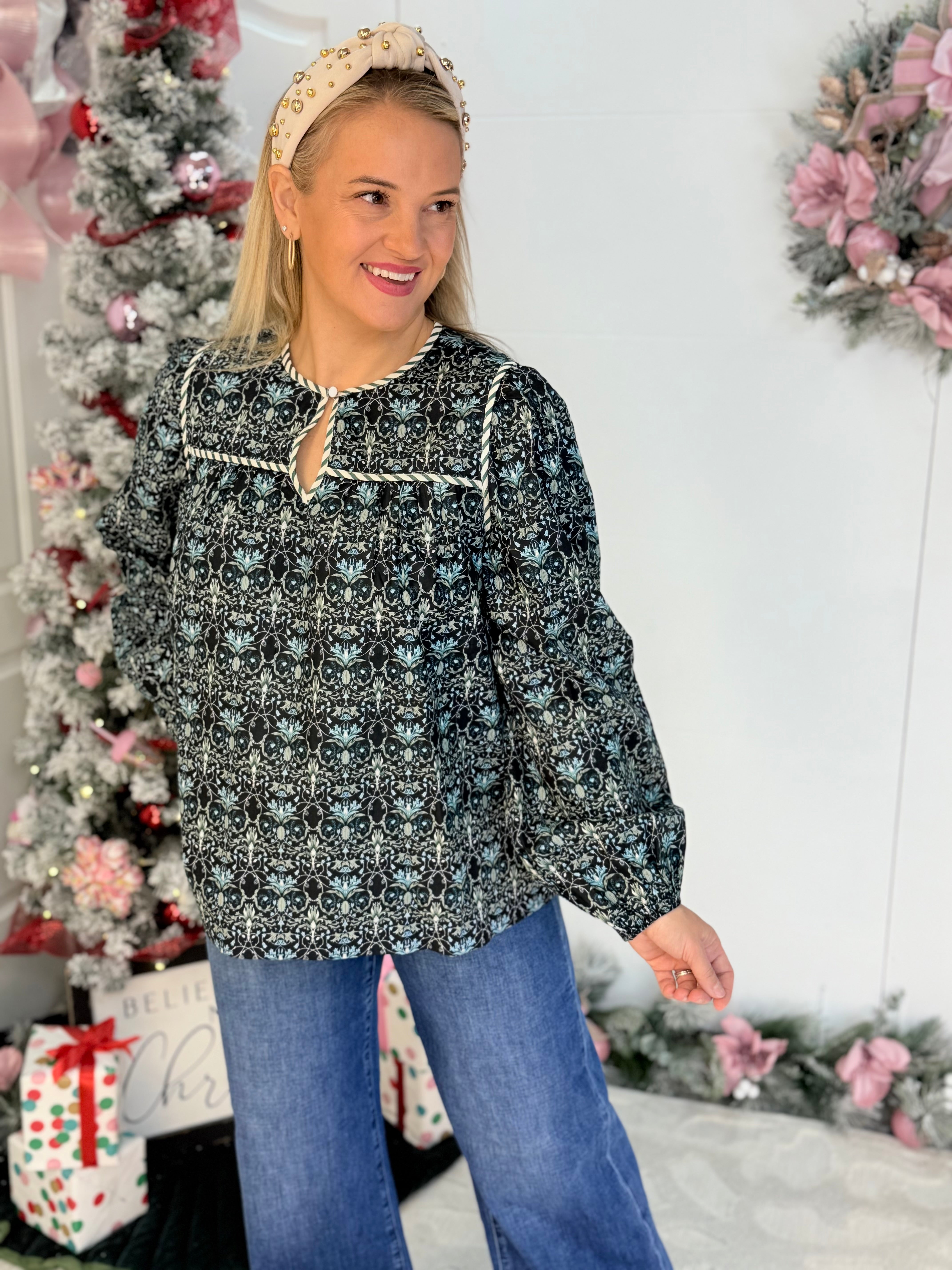 Mistletoe Magic Blouse-110 Long Sleeve Top-Anniewear-The Lovely Closet, Women's Fashion Boutique in Alexandria, KY