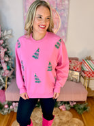 Sarah Green Trees Sweatshirt - Pink-110 Long Sleeve Top-Mary square-The Lovely Closet, Women's Fashion Boutique in Alexandria, KY