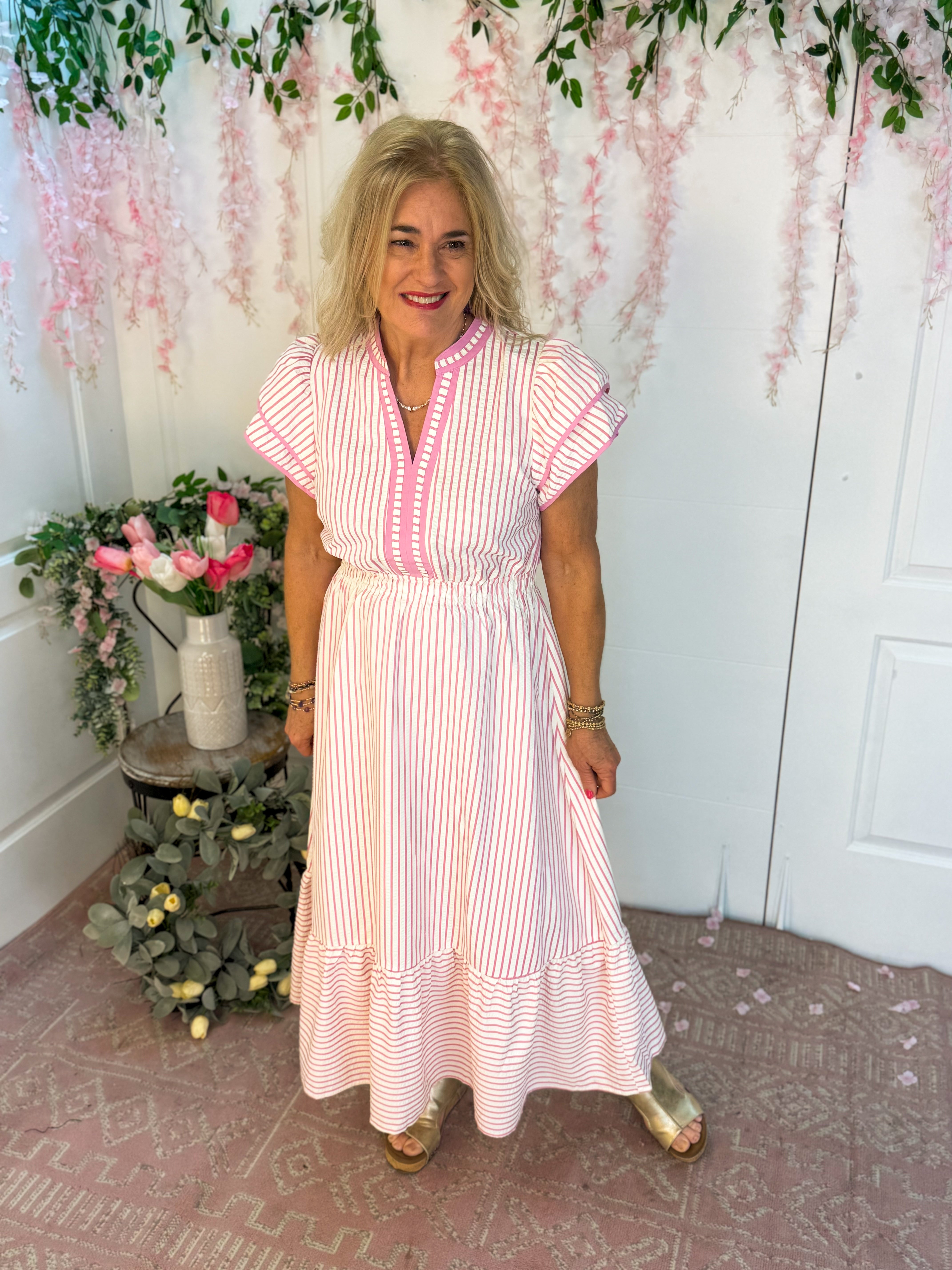 Spring Days Midi Dress - Pink-180 Dresses-Umgee-The Lovely Closet, Women's Fashion Boutique in Alexandria, KY