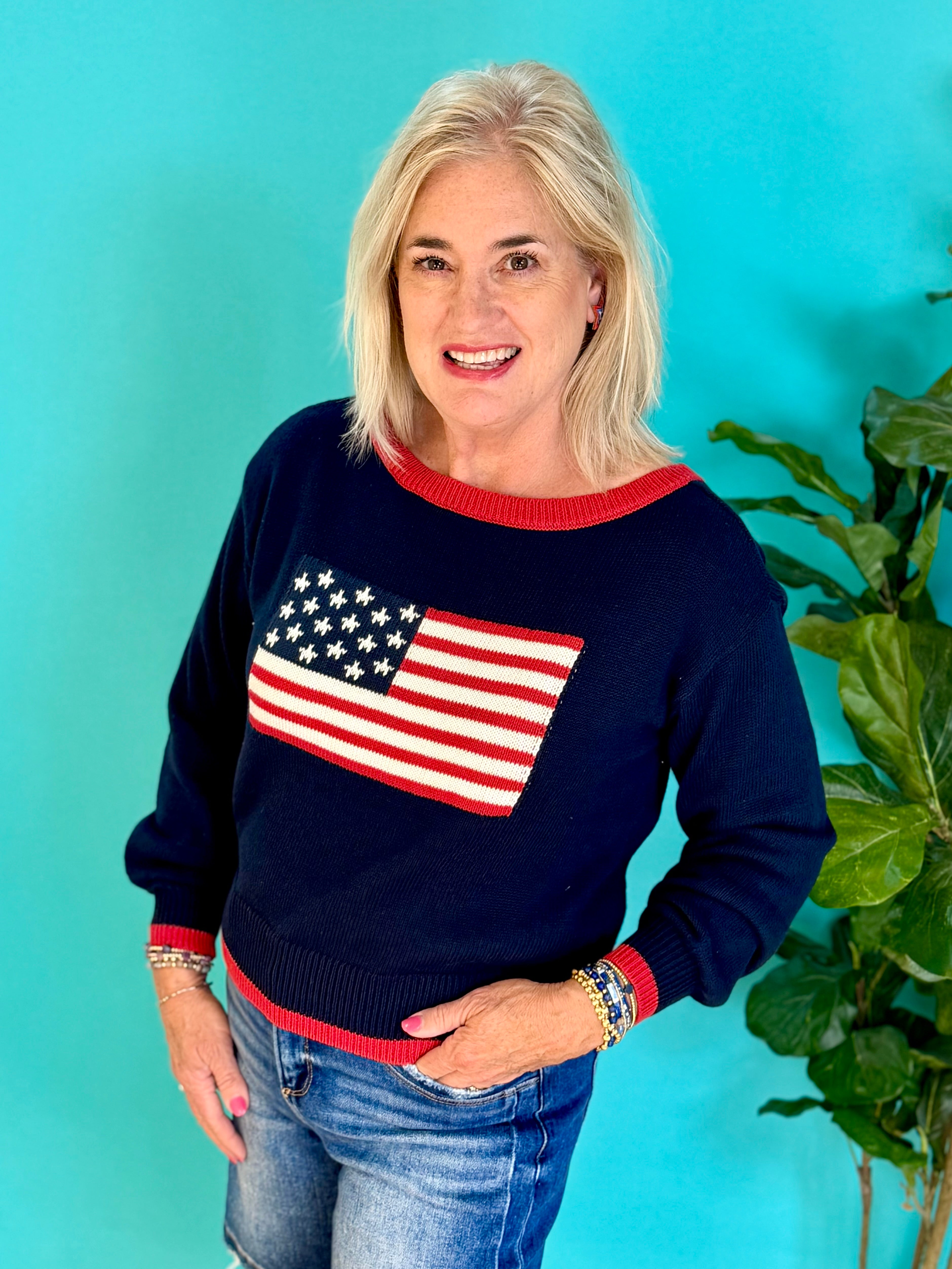 American Flag Sweater-110 Long Sleeve Top-Blu Pepper-The Lovely Closet, Women's Fashion Boutique in Alexandria, KY