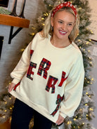 Plaid Merry Applique Pullover-110 Long Sleeve Top-Bibi-The Lovely Closet, Women's Fashion Boutique in Alexandria, KY