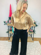 FINAL SALE - Gold Metallic Woven Blouse-110 Long Sleeve Top-Vine & Love-The Lovely Closet, Women's Fashion Boutique in Alexandria, KY