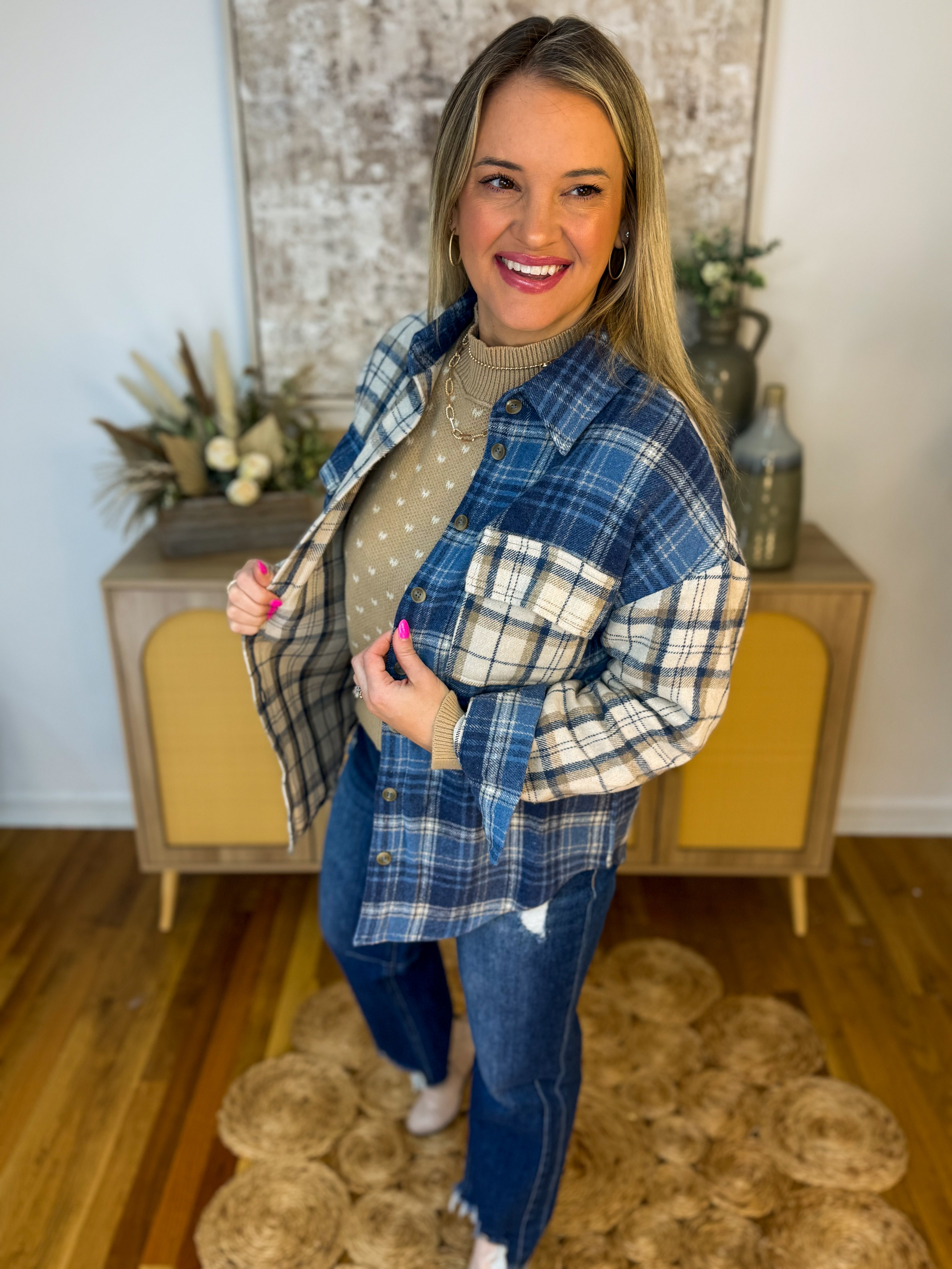 Winter Blues Shacket-170 Jackets/Outerwear-Blu Pepper-The Lovely Closet, Women's Fashion Boutique in Alexandria, KY