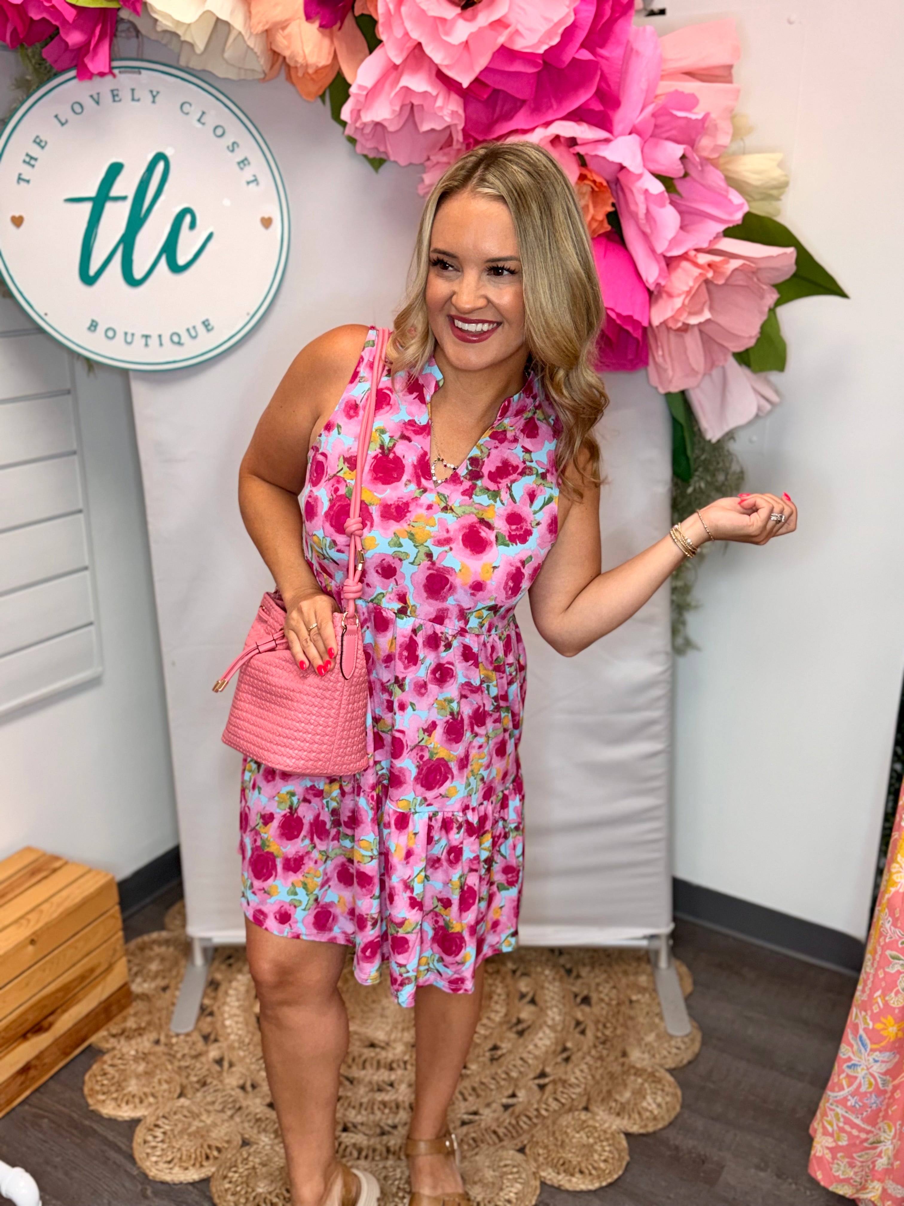 Pink Roses Lizzy Dress-180 Dresses-Dear Scarlett-The Lovely Closet, Women's Fashion Boutique in Alexandria, KY