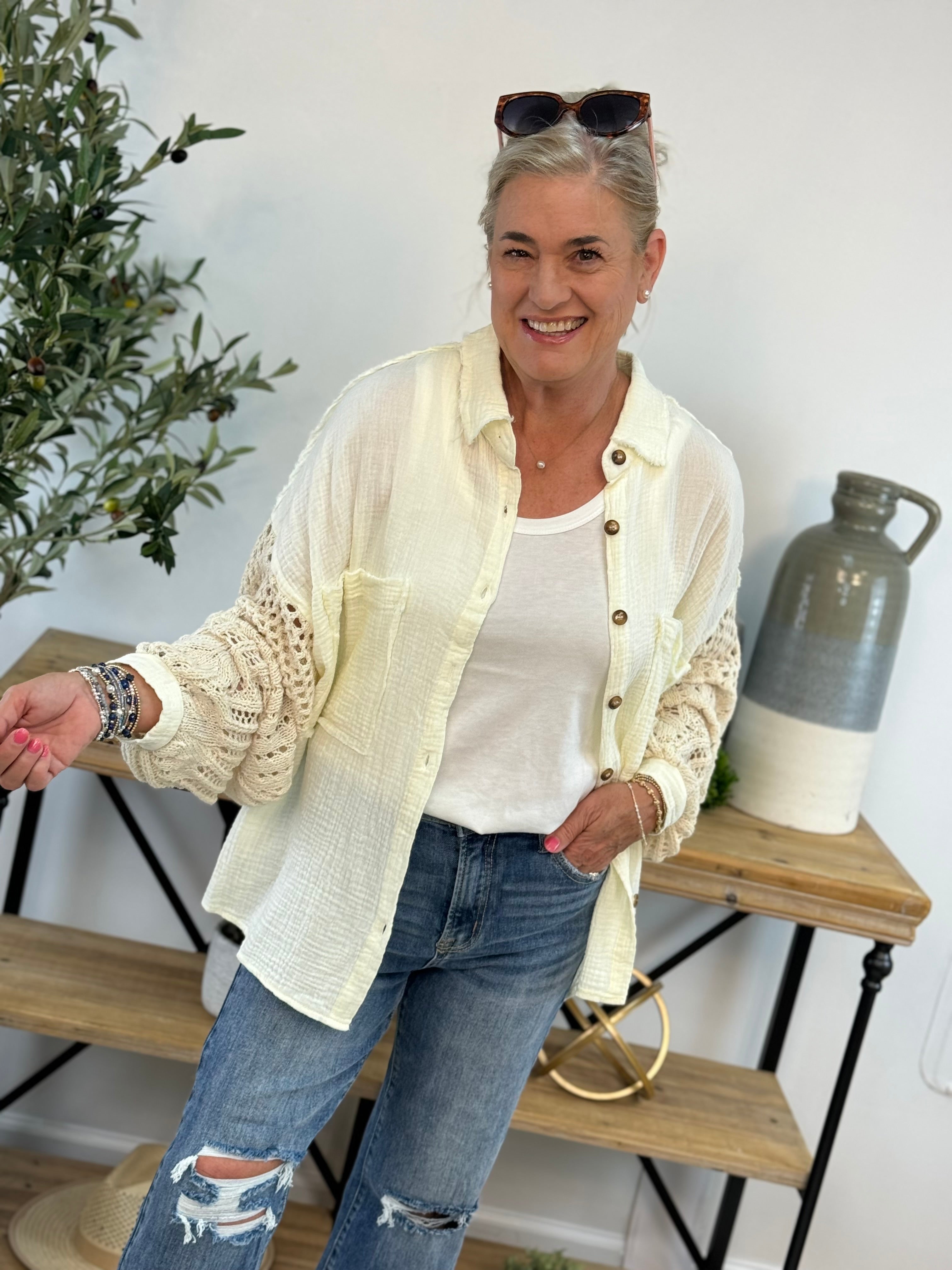 FINAL SALE - Summer Nights Button Down-110 Long Sleeve Top-The Lovely Closet-The Lovely Closet, Women's Fashion Boutique in Alexandria, KY