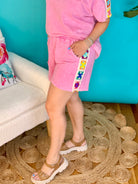 Mineral Washed Crochet Patch Shorts-230 Skirts/Shorts-J.Her-The Lovely Closet, Women's Fashion Boutique in Alexandria, KY