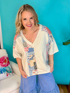 Mineral Washed Flower Print Top - Neutral-100 Short Sleeve Tops-J.Her-The Lovely Closet, Women's Fashion Boutique in Alexandria, KY