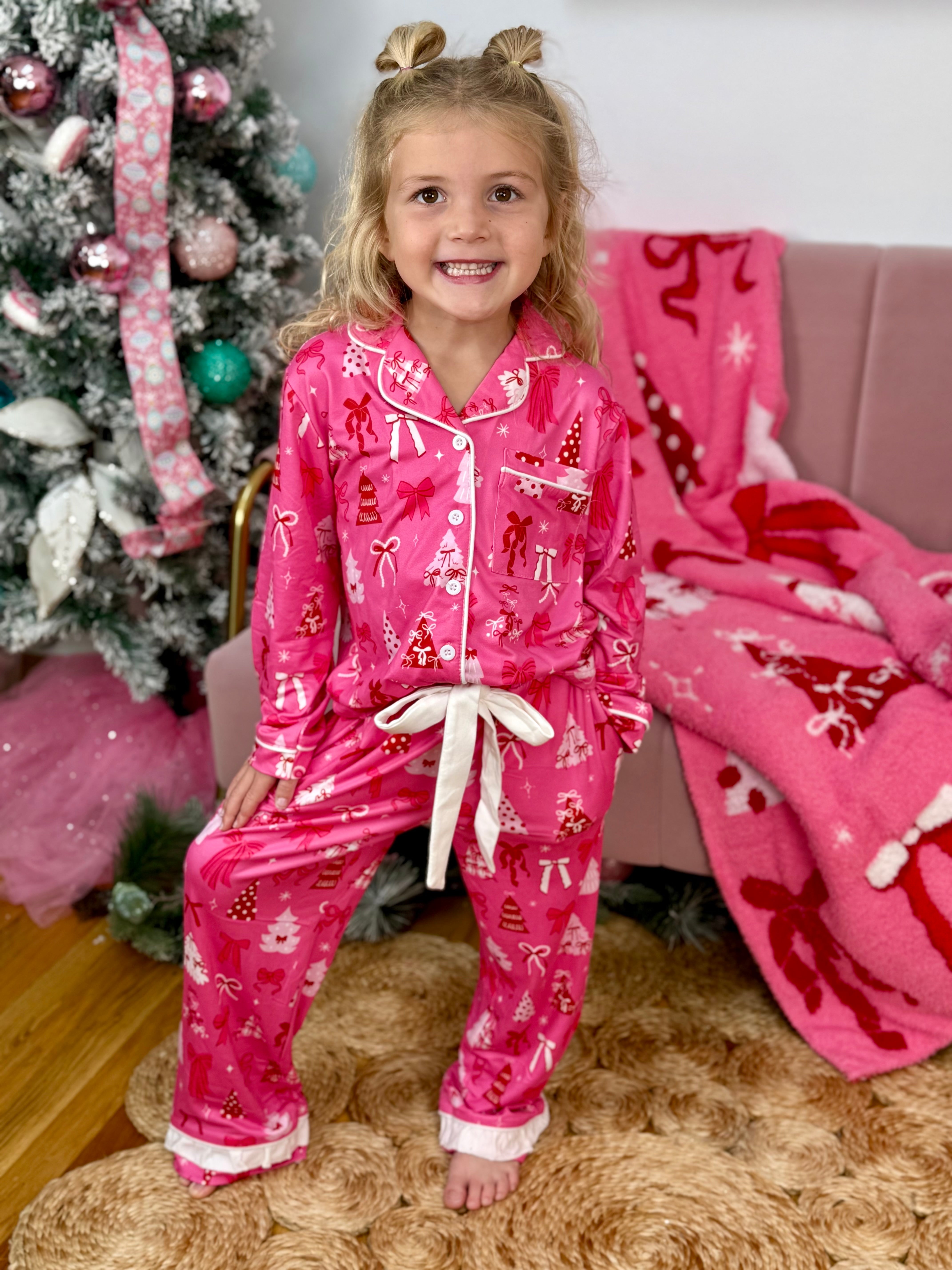 Jess Lea Girls Pretty Pink Christmas Ruffle Pajamas-350 Holiday-Jess Lea-The Lovely Closet, Women's Fashion Boutique in Alexandria, KY