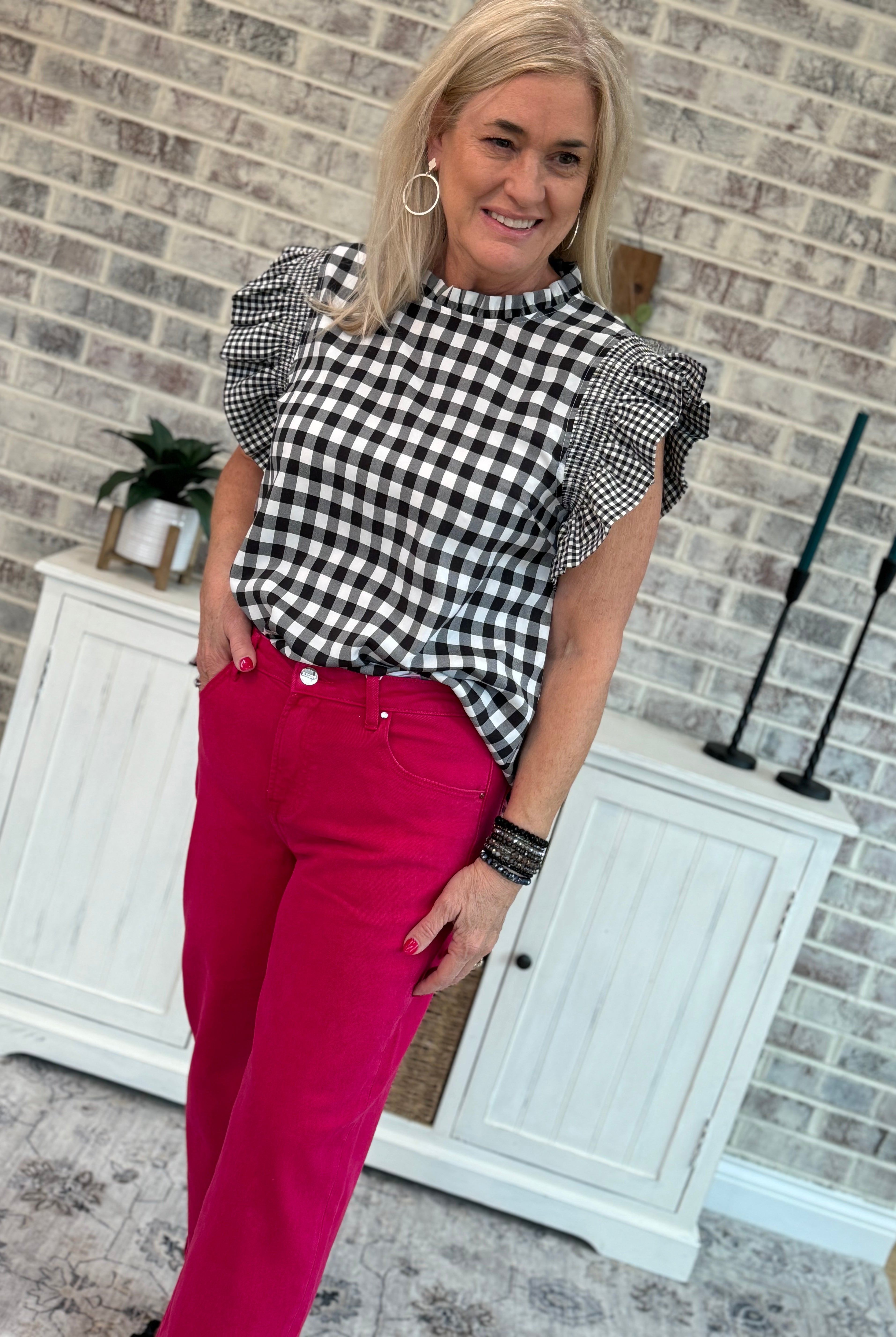 Perfectly Plaid Flutter Sleeve Top-100 Short Sleeve Tops-The Lovely Closet-The Lovely Closet, Women's Fashion Boutique in Alexandria, KY