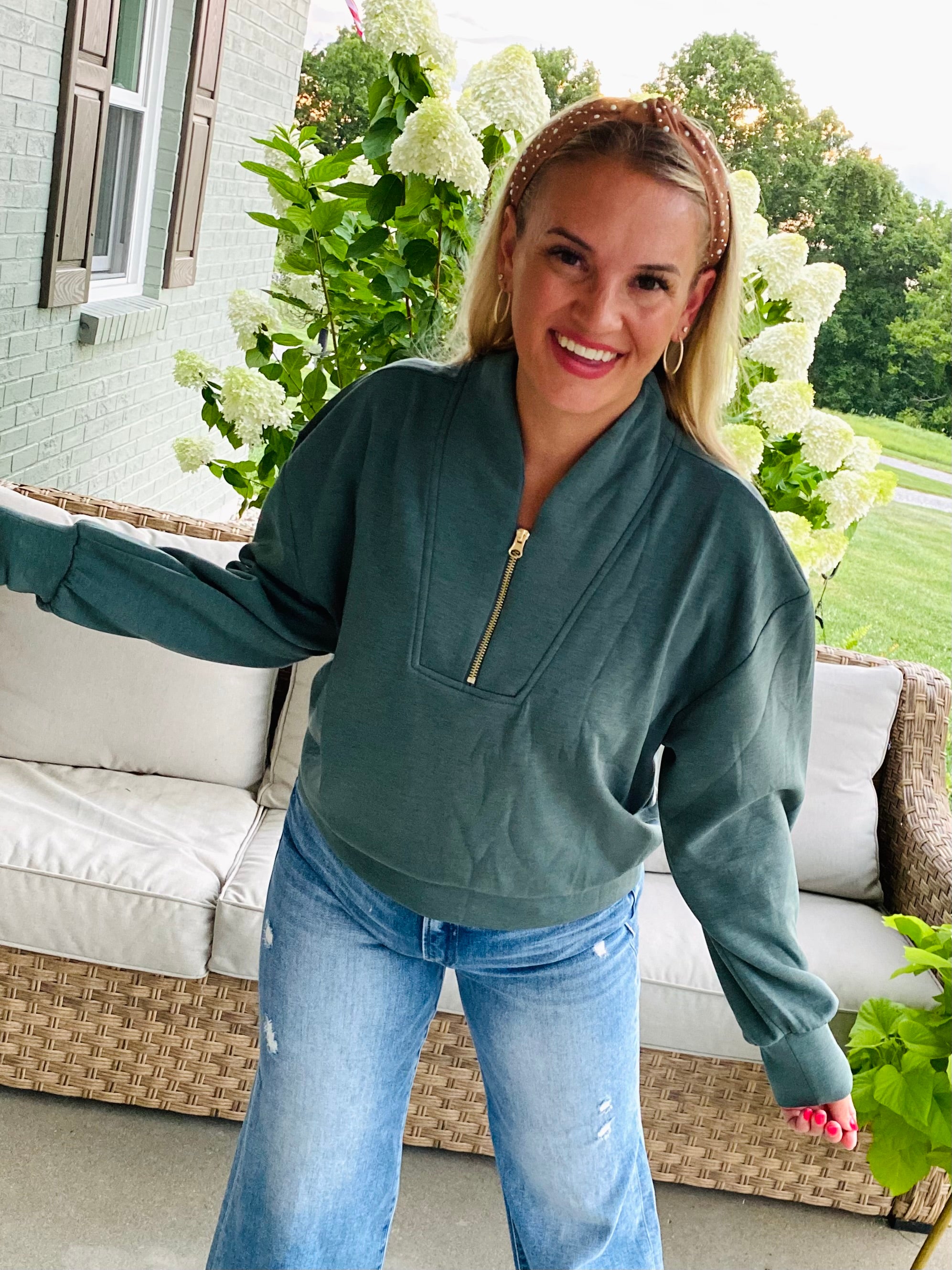 Lux 3/4 Front Zip Pullover - Teal-110 Long Sleeve Top-zenana-The Lovely Closet, Women's Fashion Boutique in Alexandria, KY