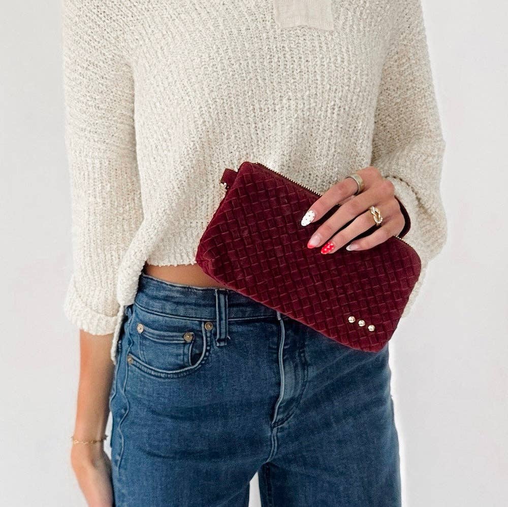Suede Emma Woven Clutch Wristlet: Navy-crossbody/wristlet-Pretty Simple-The Lovely Closet, Women's Fashion Boutique in Alexandria, KY
