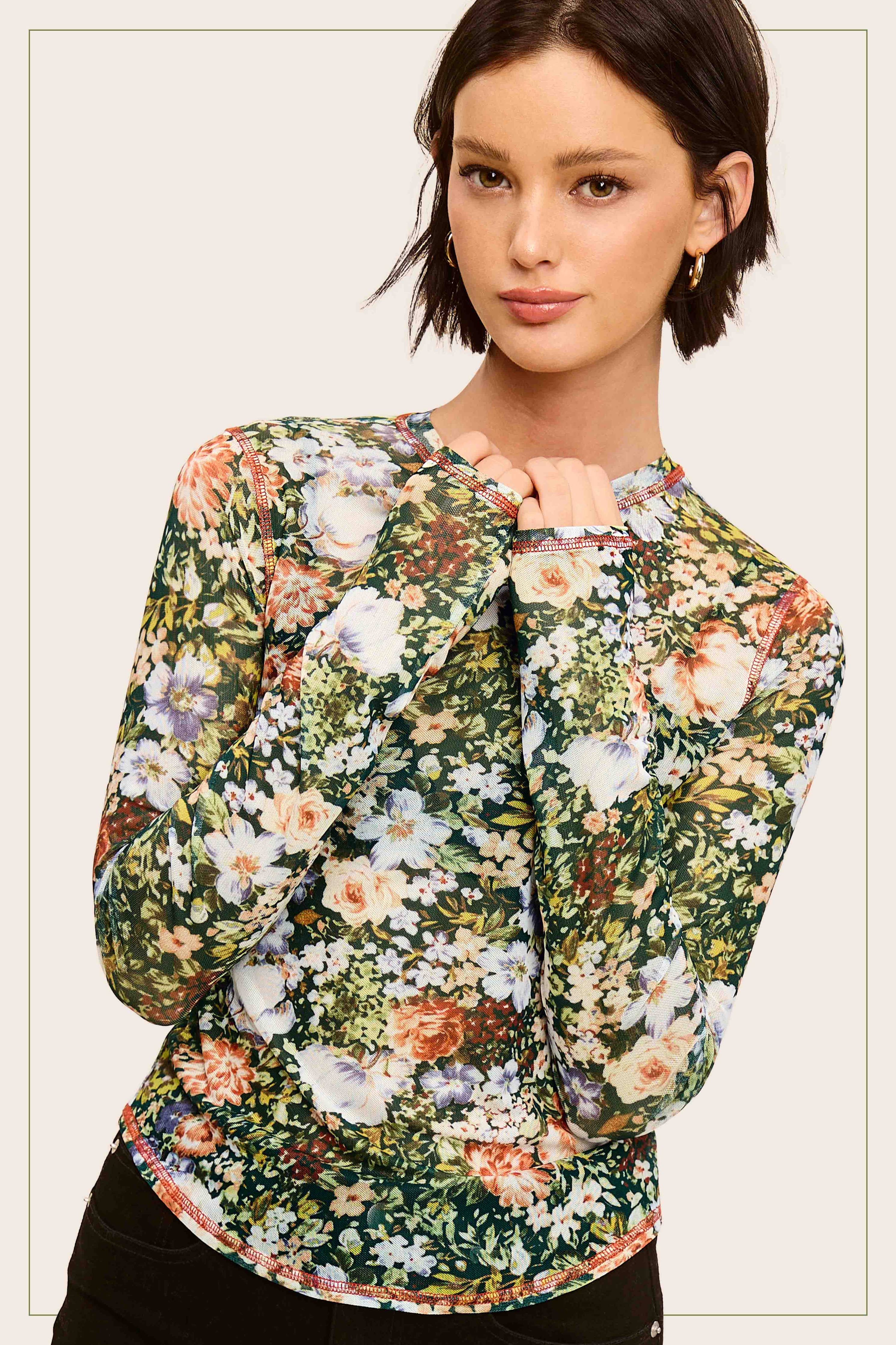 Sheer Long Sleeve Mesh Layering Top - Hazelnut-110 Long Sleeve Top-La Miel-The Lovely Closet, Women's Fashion Boutique in Alexandria, KY