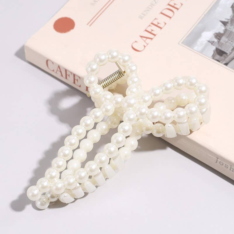 Pearl Bow Hair Claw Clip-280 Accessories-JOSSLYN by wall to wall-The Lovely Closet, Women's Fashion Boutique in Alexandria, KY