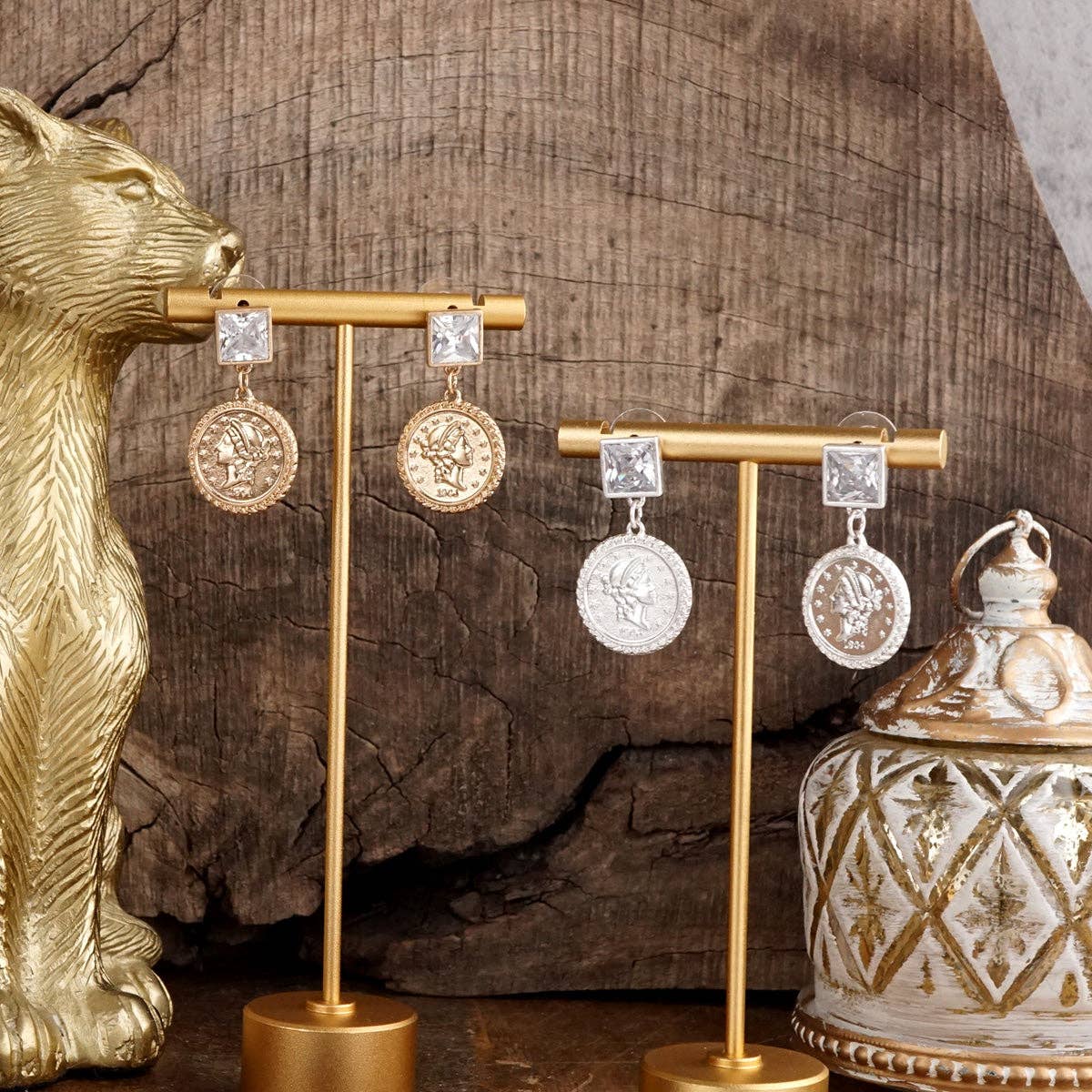 Starlit Relics – Coin & Pearl Station Necklace: Worn Gold Tone-250 Jewelry-PennyLine inc-The Lovely Closet, Women's Fashion Boutique in Alexandria, KY