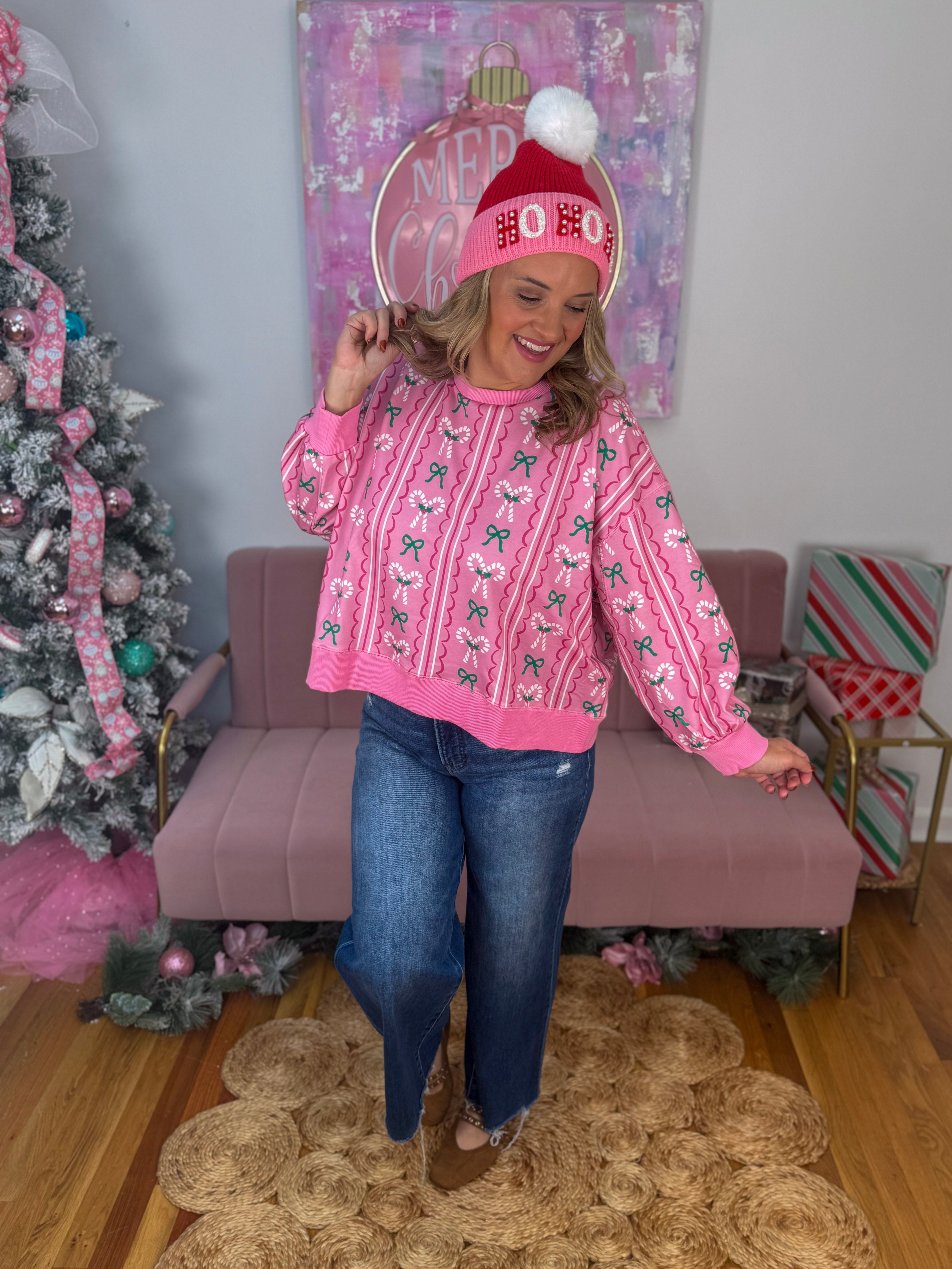 Millie Peppermint Twist Sweatshirt-110 Long Sleeve Top-Mary square-The Lovely Closet, Women's Fashion Boutique in Alexandria, KY