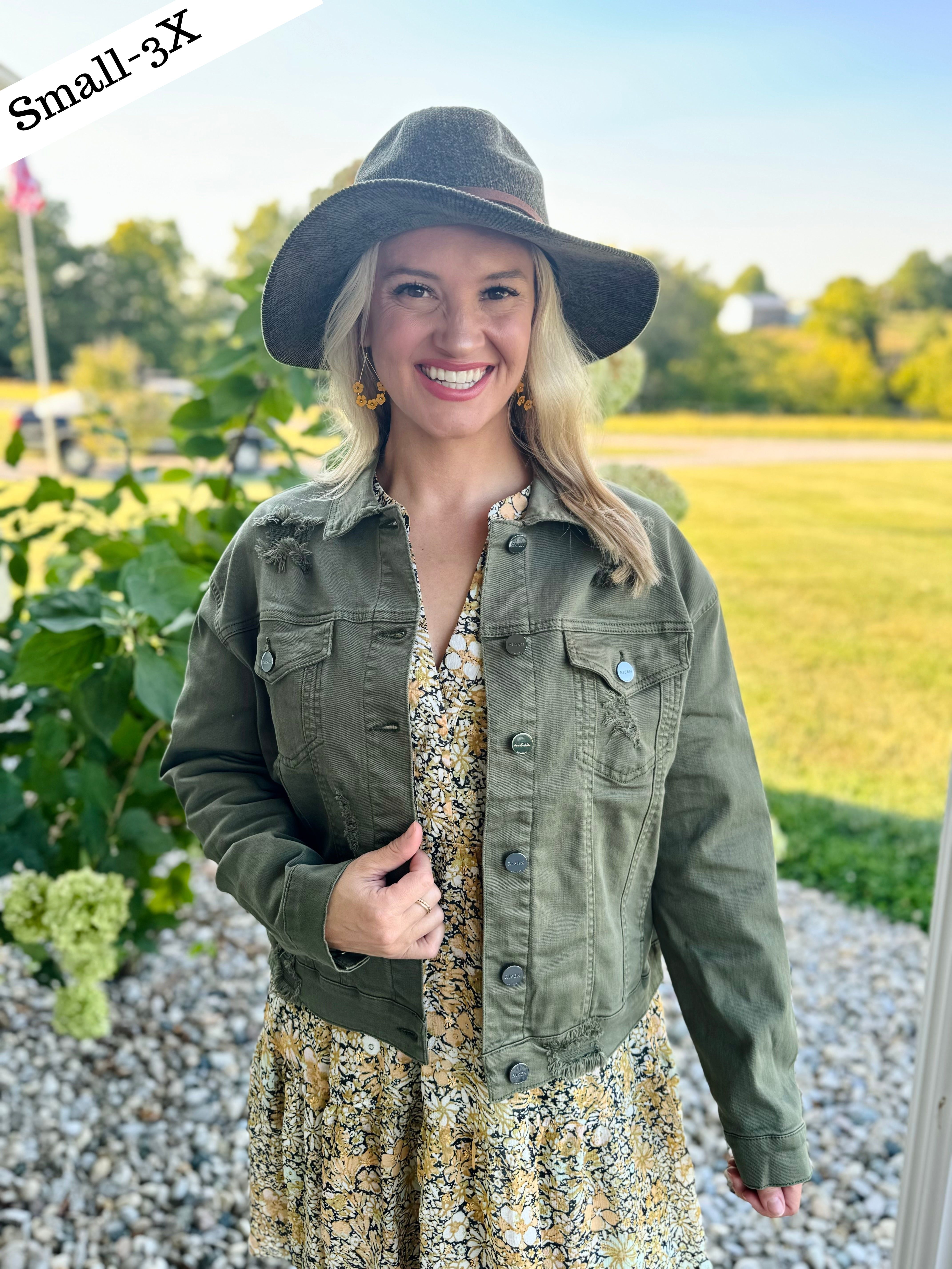 Risen - Distressed Jacket - Moss-170 Jackets/Outerwear-Risen-The Lovely Closet, Women's Fashion Boutique in Alexandria, KY