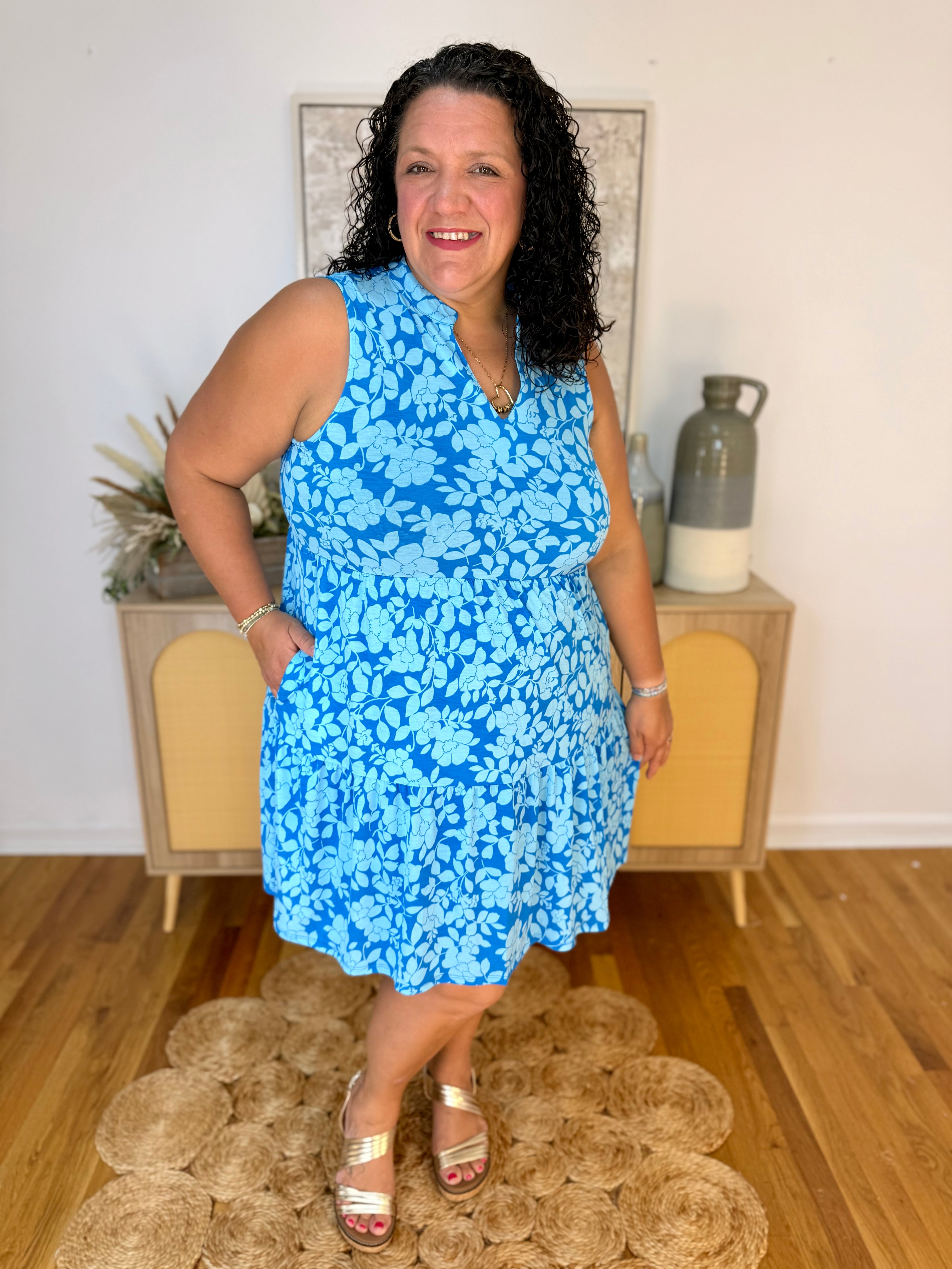 Coastal Blue Floral Lizzy Dress-180 Dresses-Dear Scarlett-The Lovely Closet, Women's Fashion Boutique in Alexandria, KY