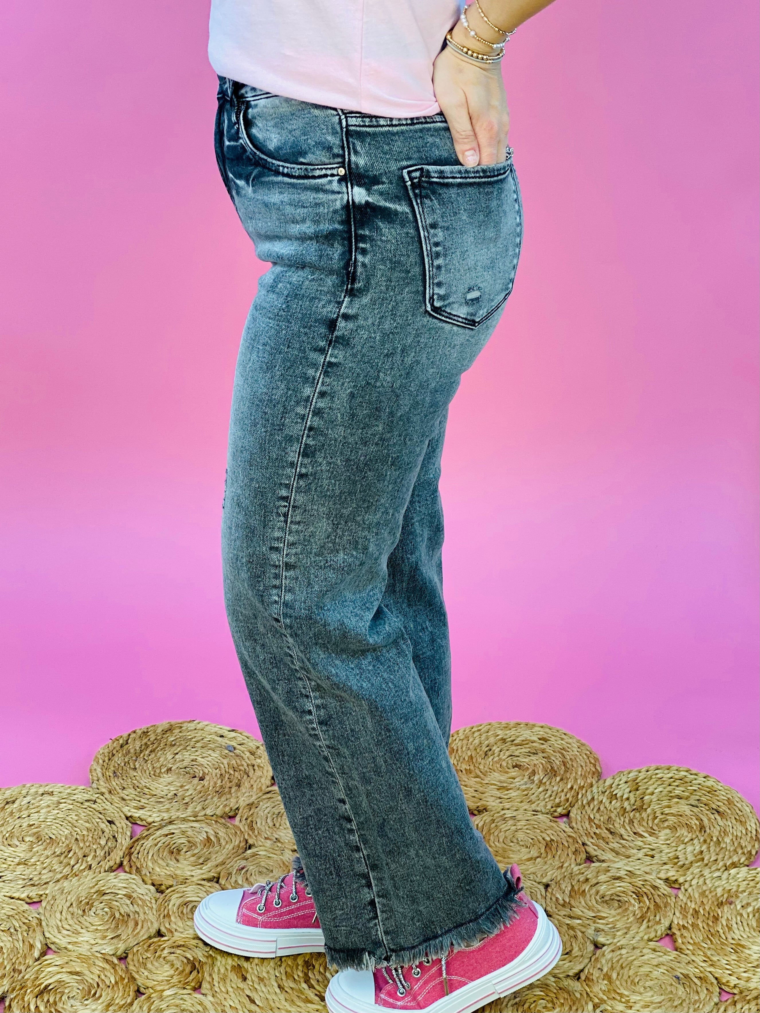 FINAL SALE RISEN - High Rise Straight Jeans Acid Black Wash-210 Jeans-Risen-The Lovely Closet, Women's Fashion Boutique in Alexandria, KY