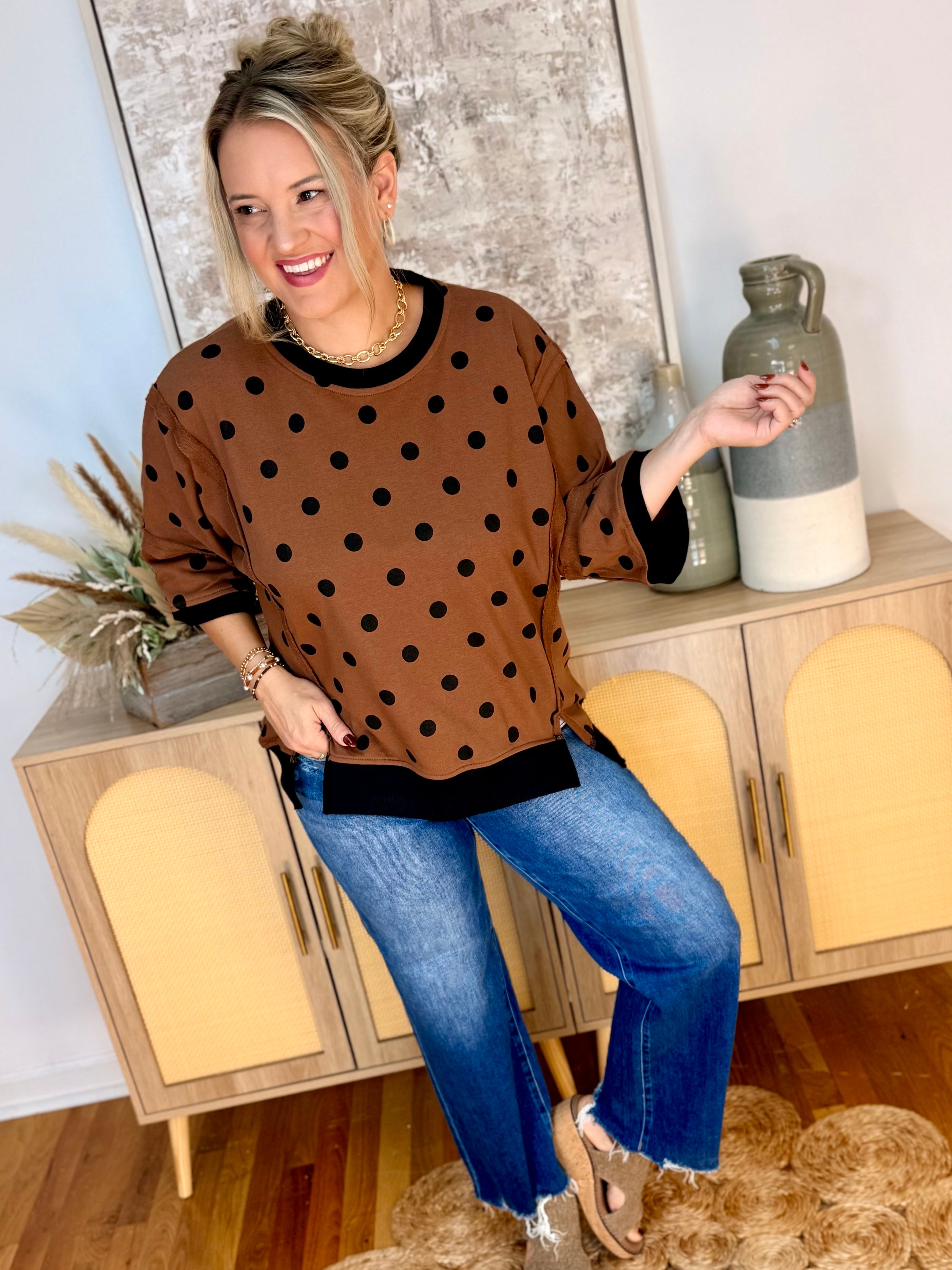 Polka Dot Moment Top-110 Long Sleeve Top-Kori America-The Lovely Closet, Women's Fashion Boutique in Alexandria, KY
