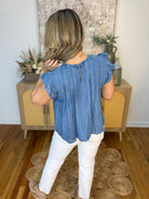 Simple Details Chambray Top-100 Short Sleeve Tops-Blu Pepper-The Lovely Closet, Women's Fashion Boutique in Alexandria, KY