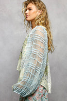 Long Sleeve Lace Contrast Printed Woven Top-110 Long Sleeve Top-Pol Clothing-The Lovely Closet, Women's Fashion Boutique in Alexandria, KY