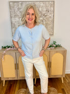 Dainty Pearl Bow Cardigan - Lt. Blue-160 Cardigan/Kimonos-Doe and Rae-The Lovely Closet, Women's Fashion Boutique in Alexandria, KY