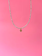 Bright Silver Hematite Choker Signature Cross Small Gold Charm-260 eNewton-eNewton-The Lovely Closet, Women's Fashion Boutique in Alexandria, KY