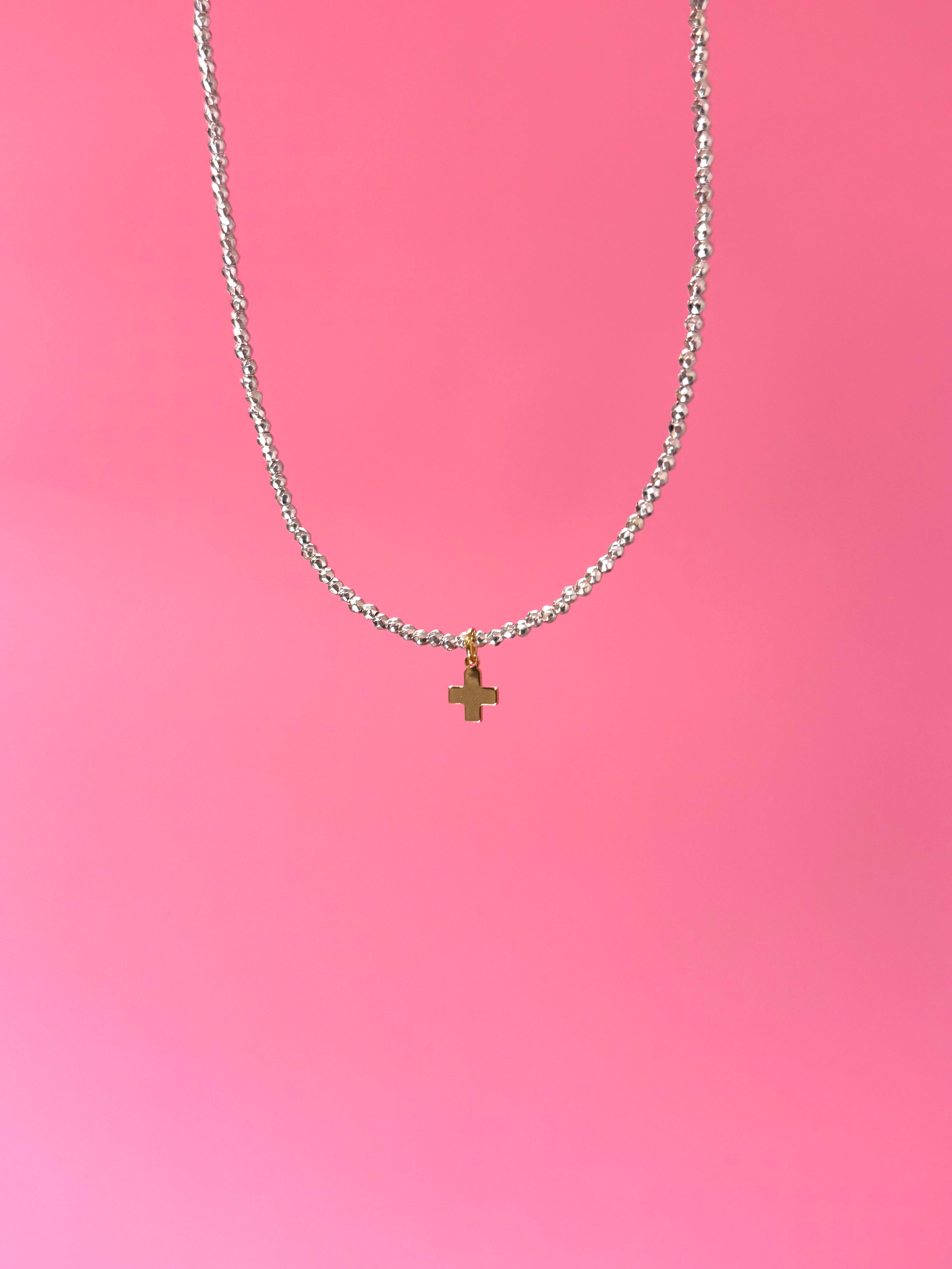 Bright Silver Hematite Choker Signature Cross Small Gold Charm-260 eNewton-eNewton-The Lovely Closet, Women's Fashion Boutique in Alexandria, KY