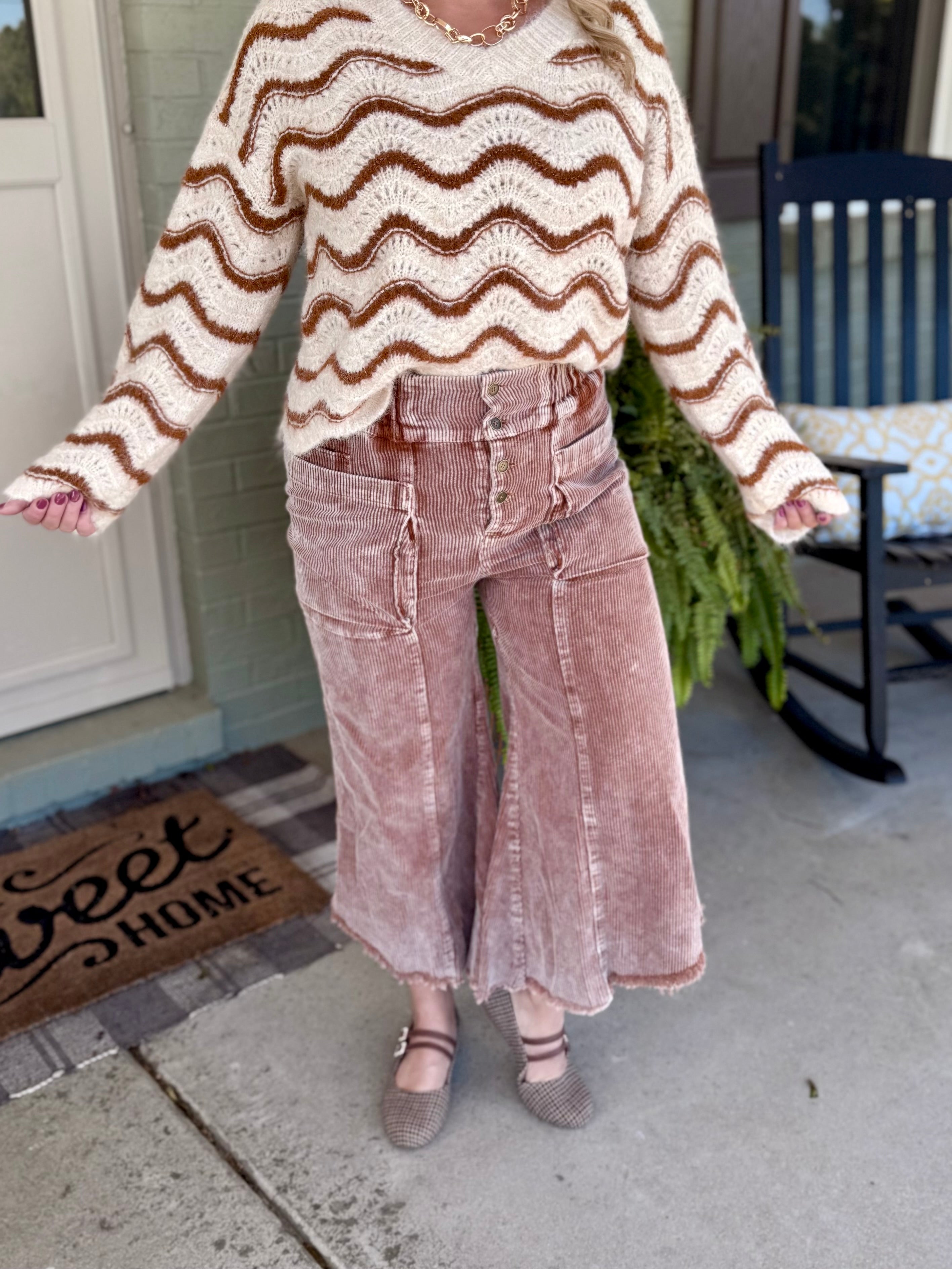 FINAL SALE Autumn Glow Corduroy Cropped Pants - Warm Brown-240 Pants-Anniewear-The Lovely Closet, Women's Fashion Boutique in Alexandria, KY