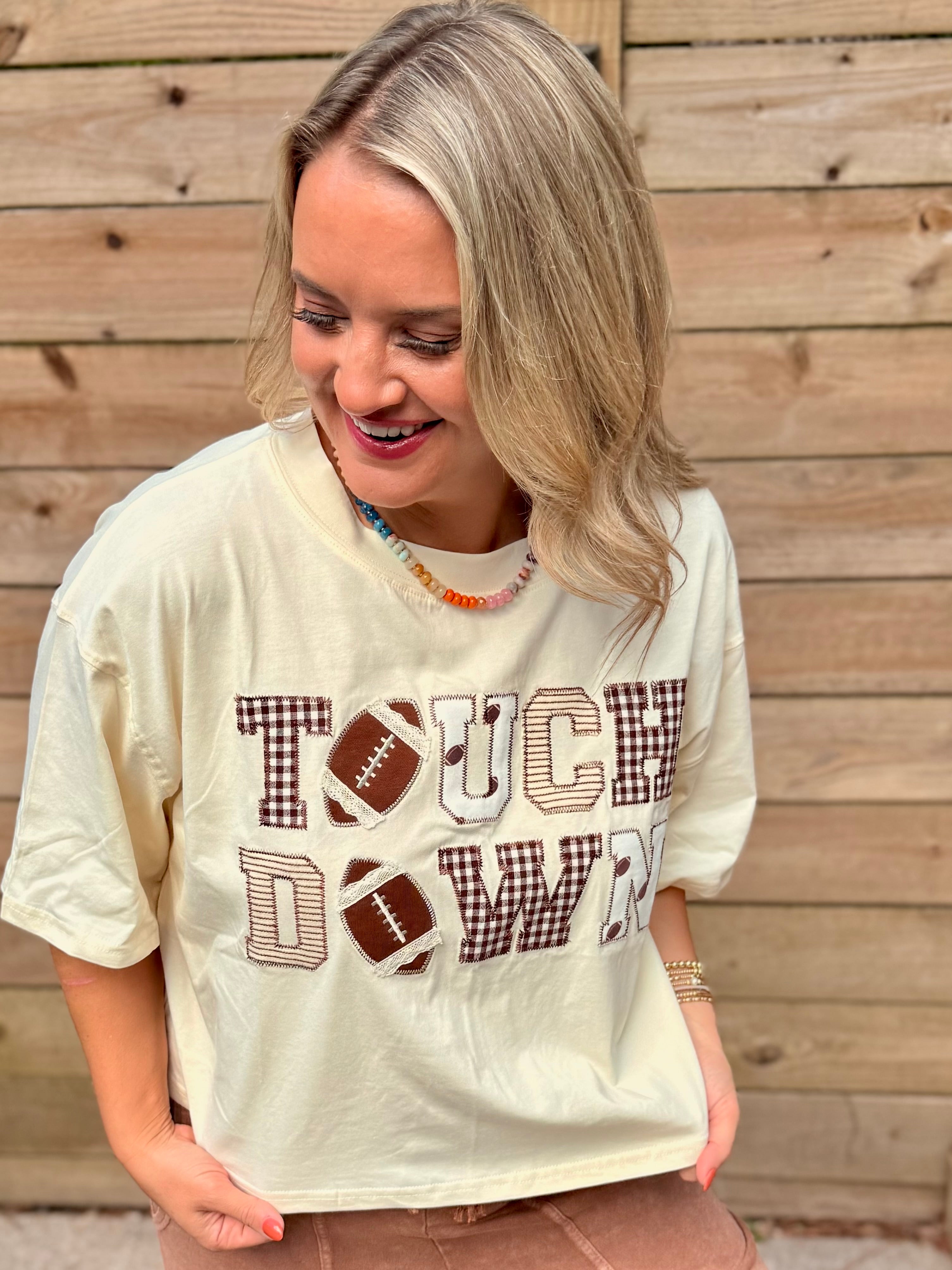 Touchdown Embroidered Top-100 Short Sleeve Tops-The Lovely Closet-The Lovely Closet, Women's Fashion Boutique in Alexandria, KY