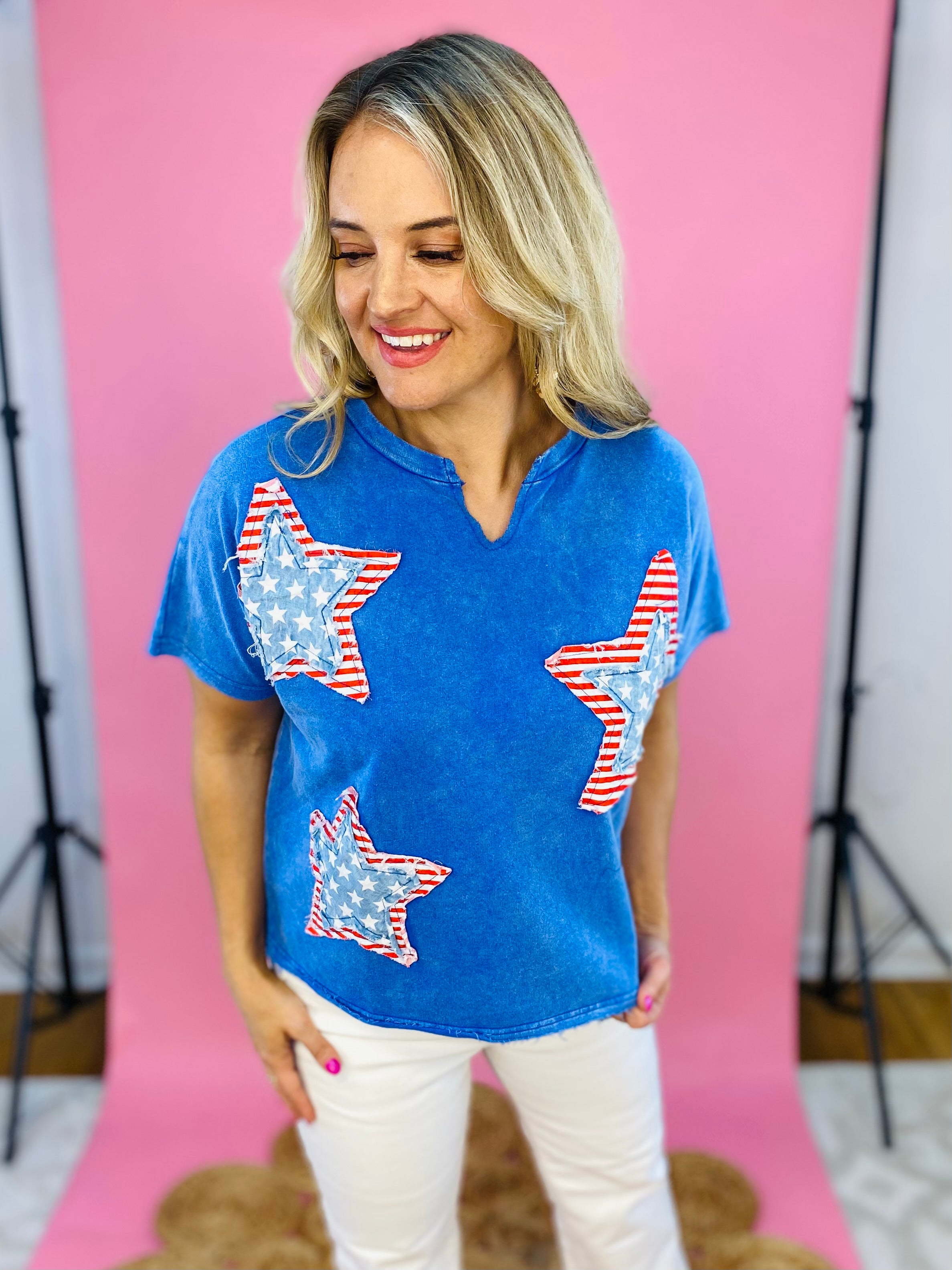Stars & Stripes Short Sleeve Top-100 Short Sleeve Tops-Anniewear-The Lovely Closet, Women's Fashion Boutique in Alexandria, KY