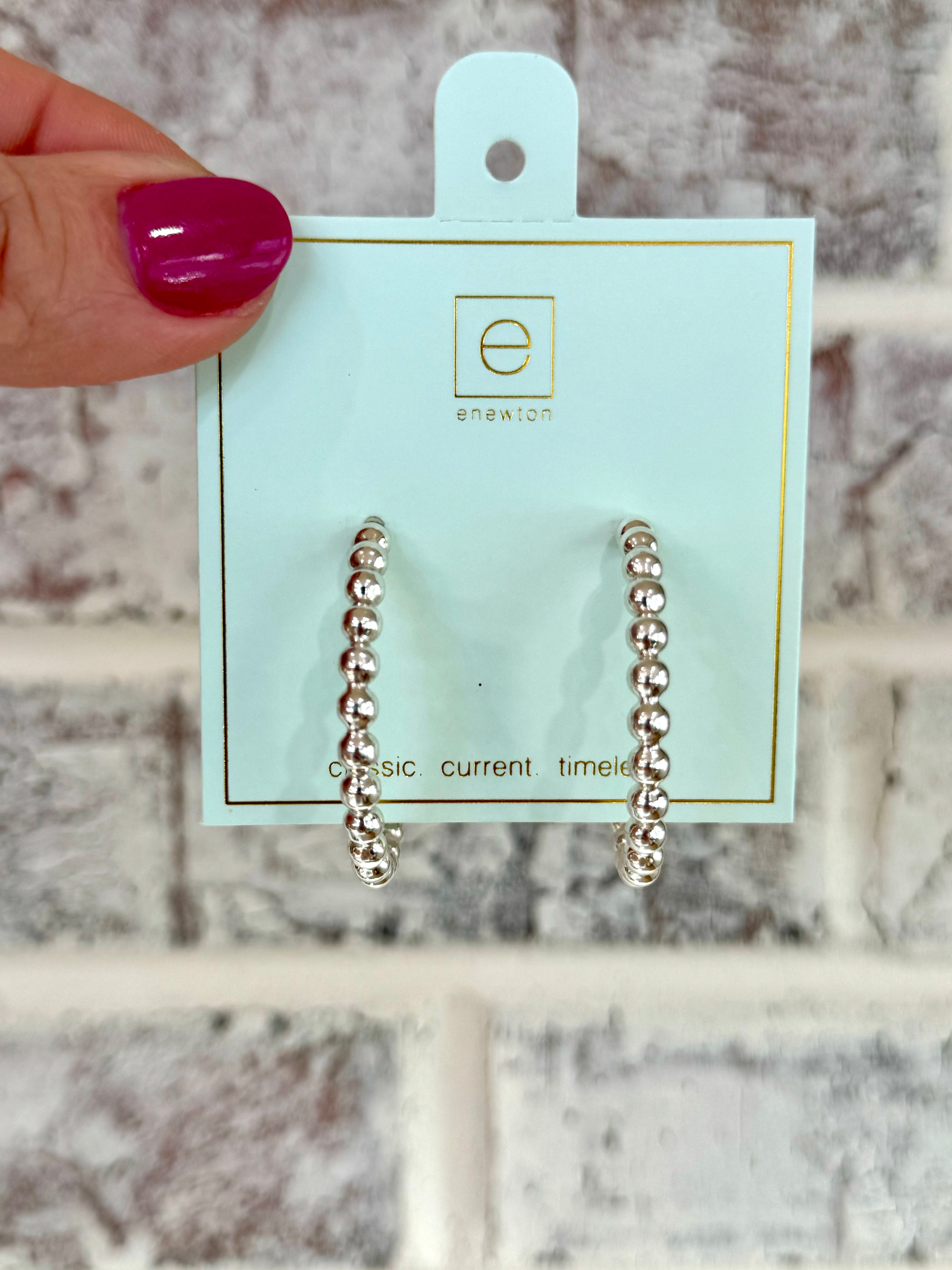 1.25" Beaded Classic Silver 4mm Post Hoop Earring-Earrings-eNewton-The Lovely Closet, Women's Fashion Boutique in Alexandria, KY