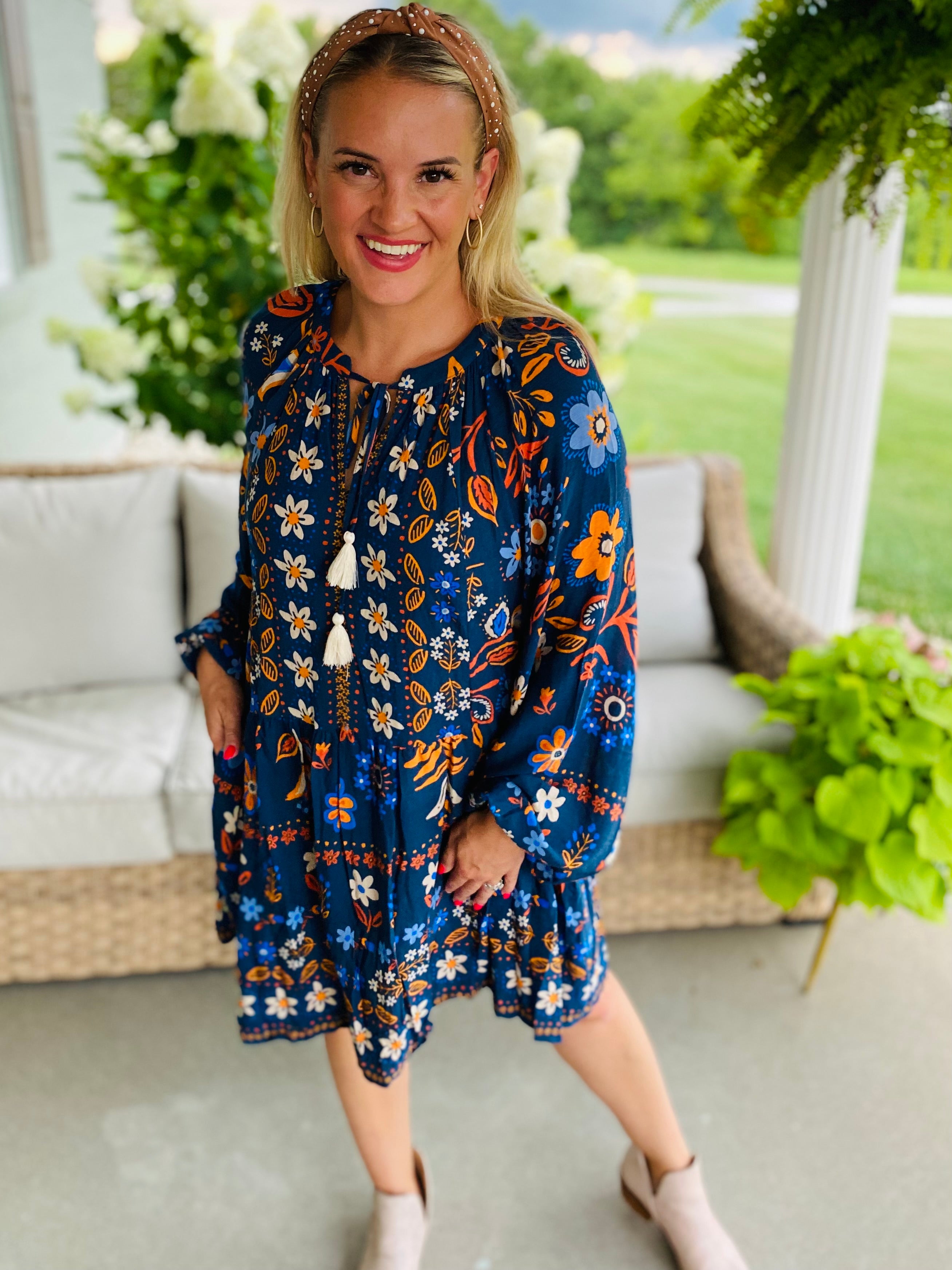 Autumn Indigo Long Sleeve Dress-180 Dresses-easel-The Lovely Closet, Women's Fashion Boutique in Alexandria, KY