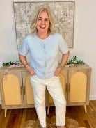 Dainty Pearl Bow Cardigan - Lt. Blue-160 Cardigan/Kimonos-Doe and Rae-The Lovely Closet, Women's Fashion Boutique in Alexandria, KY