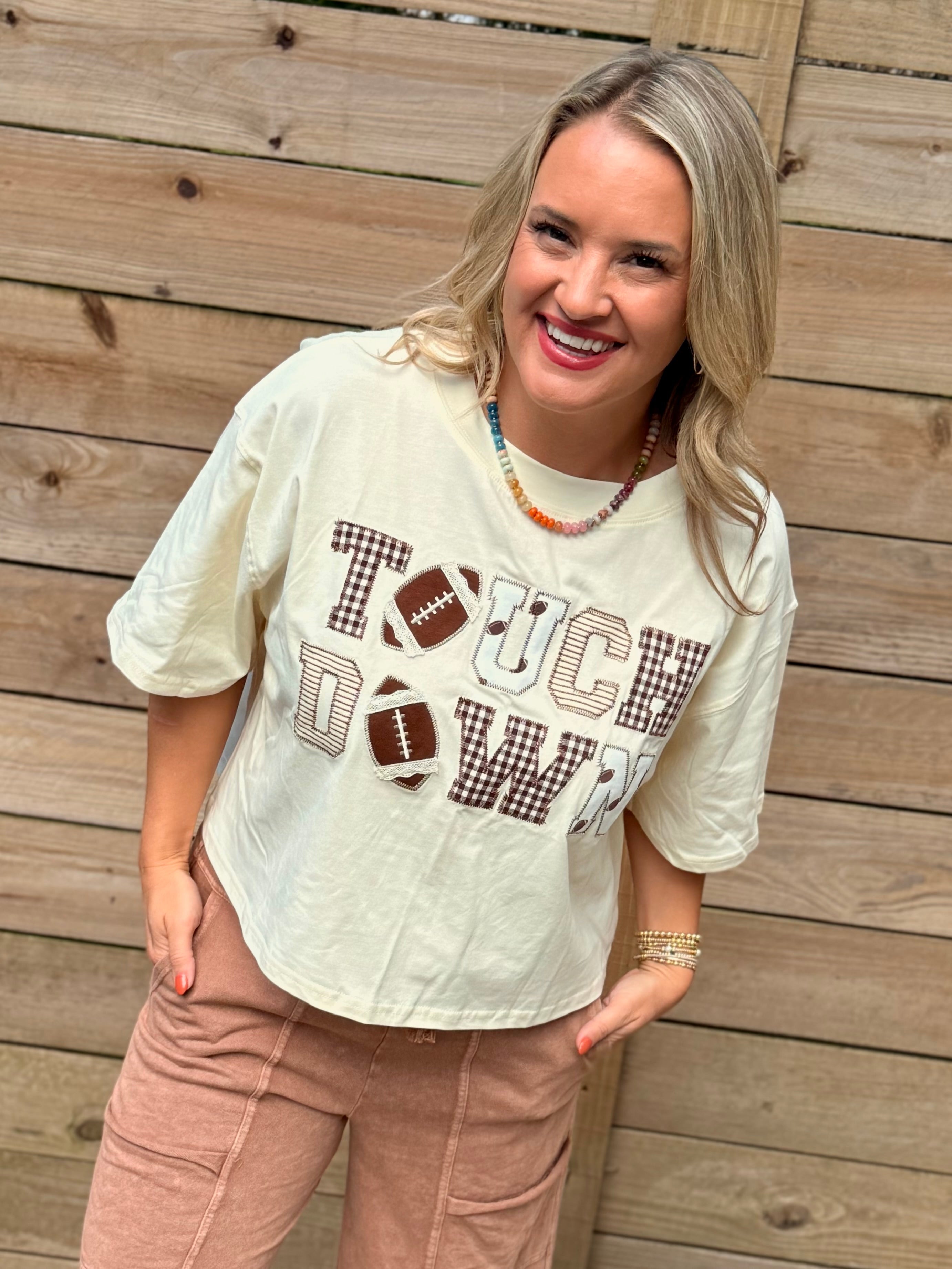 Touchdown Embroidered Top-100 Short Sleeve Tops-The Lovely Closet-The Lovely Closet, Women's Fashion Boutique in Alexandria, KY