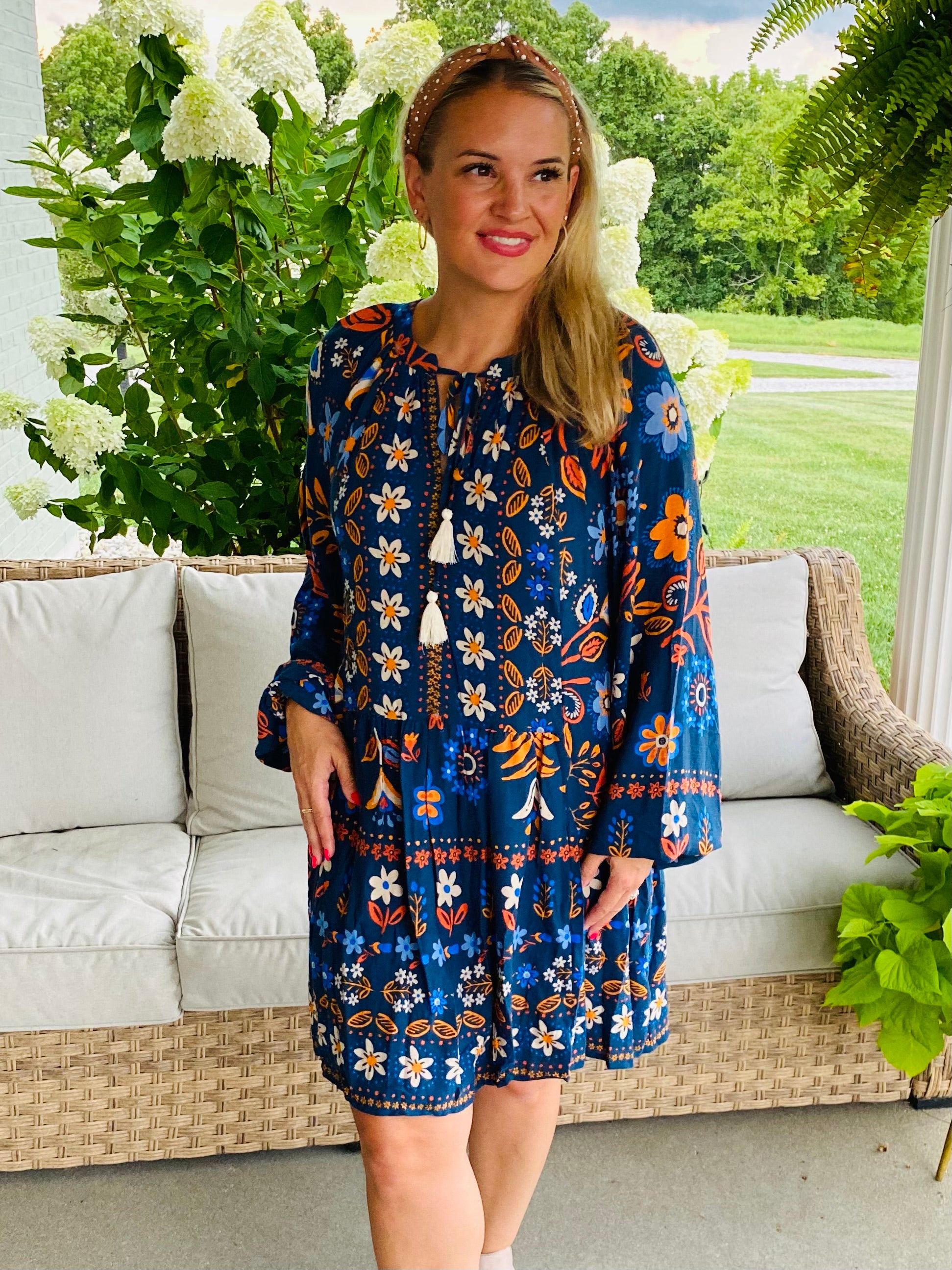 Autumn Indigo Long Sleeve Dress-180 Dresses-easel-The Lovely Closet, Women's Fashion Boutique in Alexandria, KY