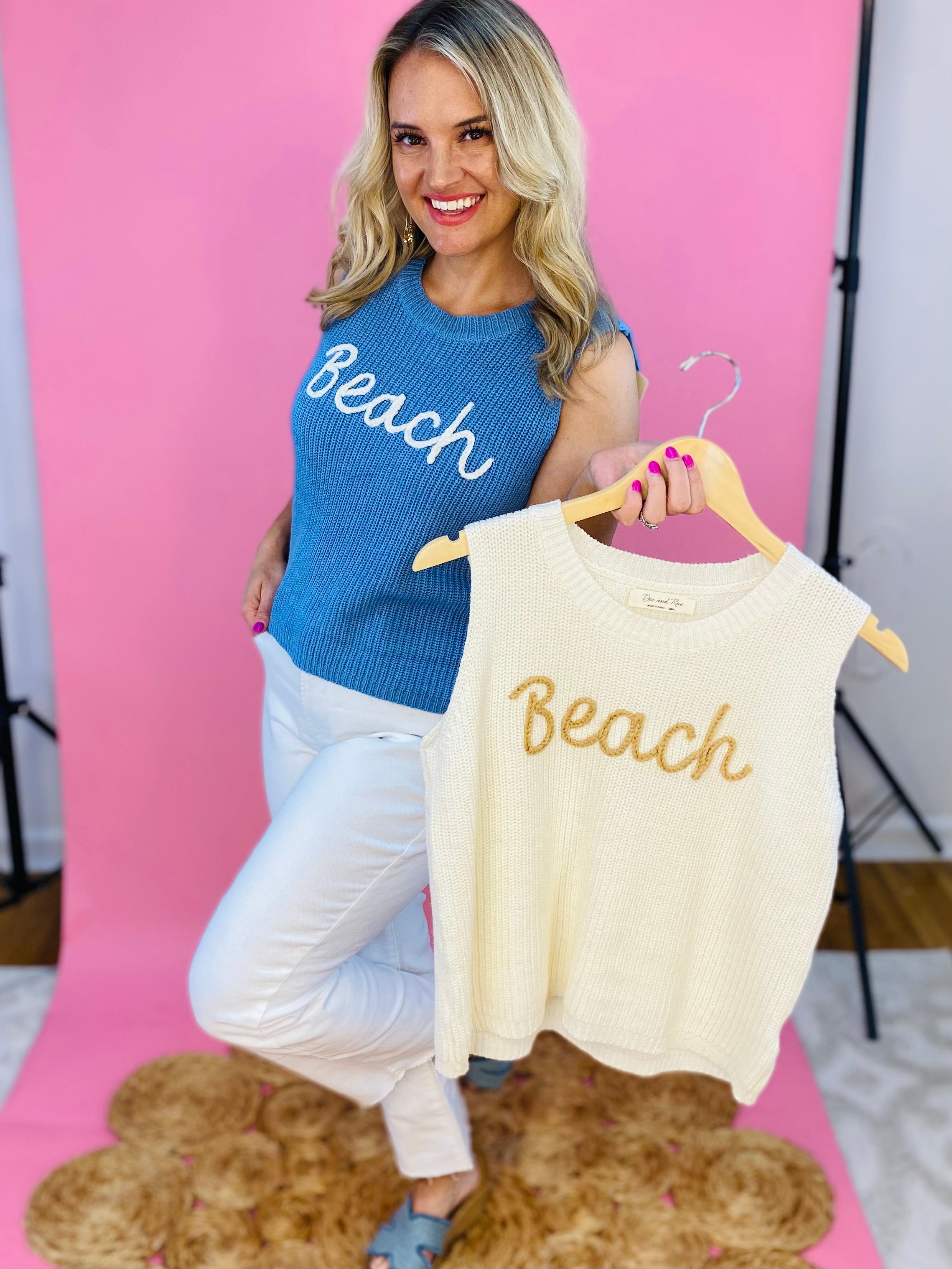 To The Beach! Tank - Blue-120 Sleeveless Tops-Doe and Rae-The Lovely Closet, Women's Fashion Boutique in Alexandria, KY