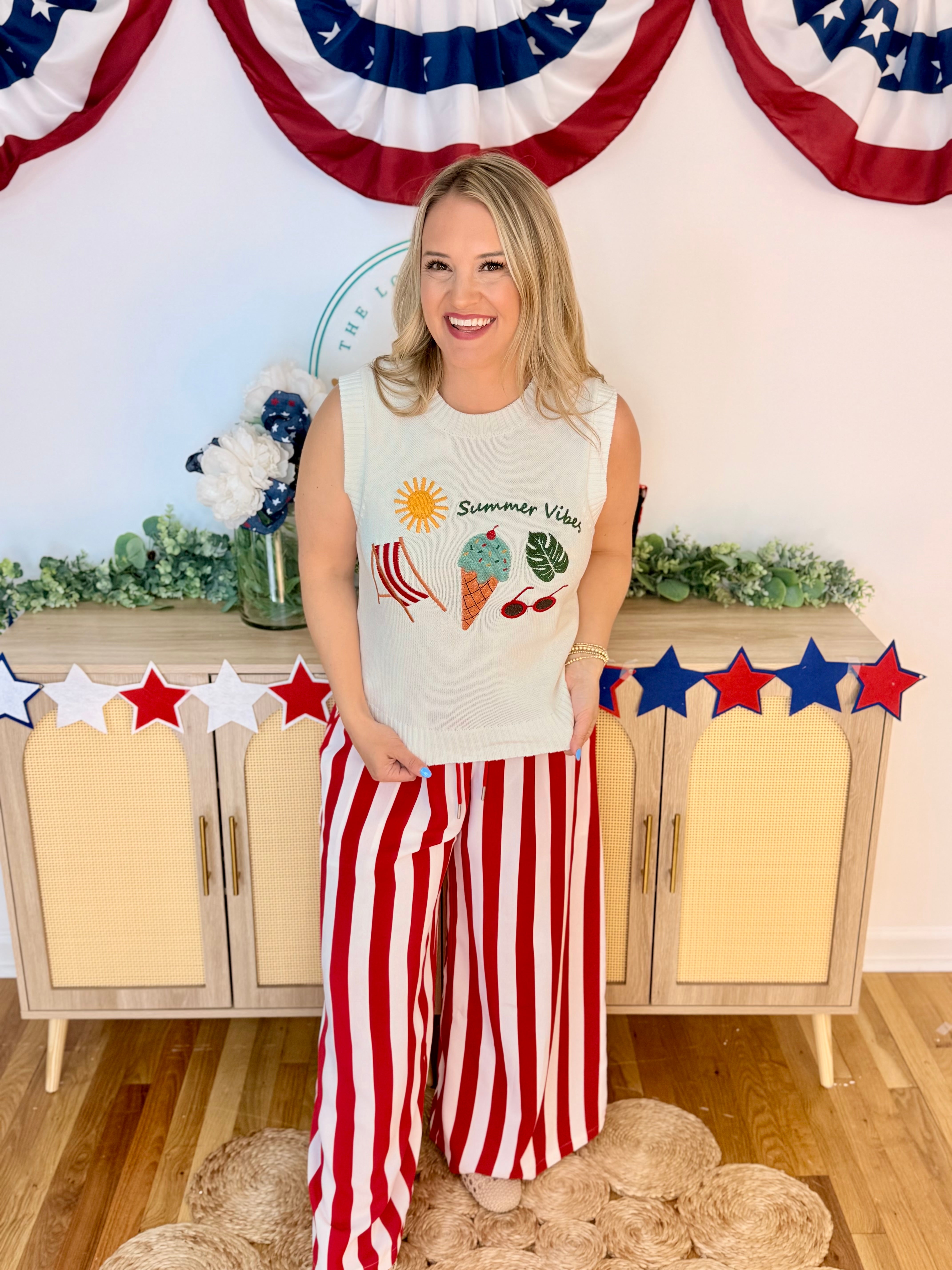 Summer Vibes Embroidered Sleeveless Sweater-120 Sleeveless Tops-Anniewear-The Lovely Closet, Women's Fashion Boutique in Alexandria, KY