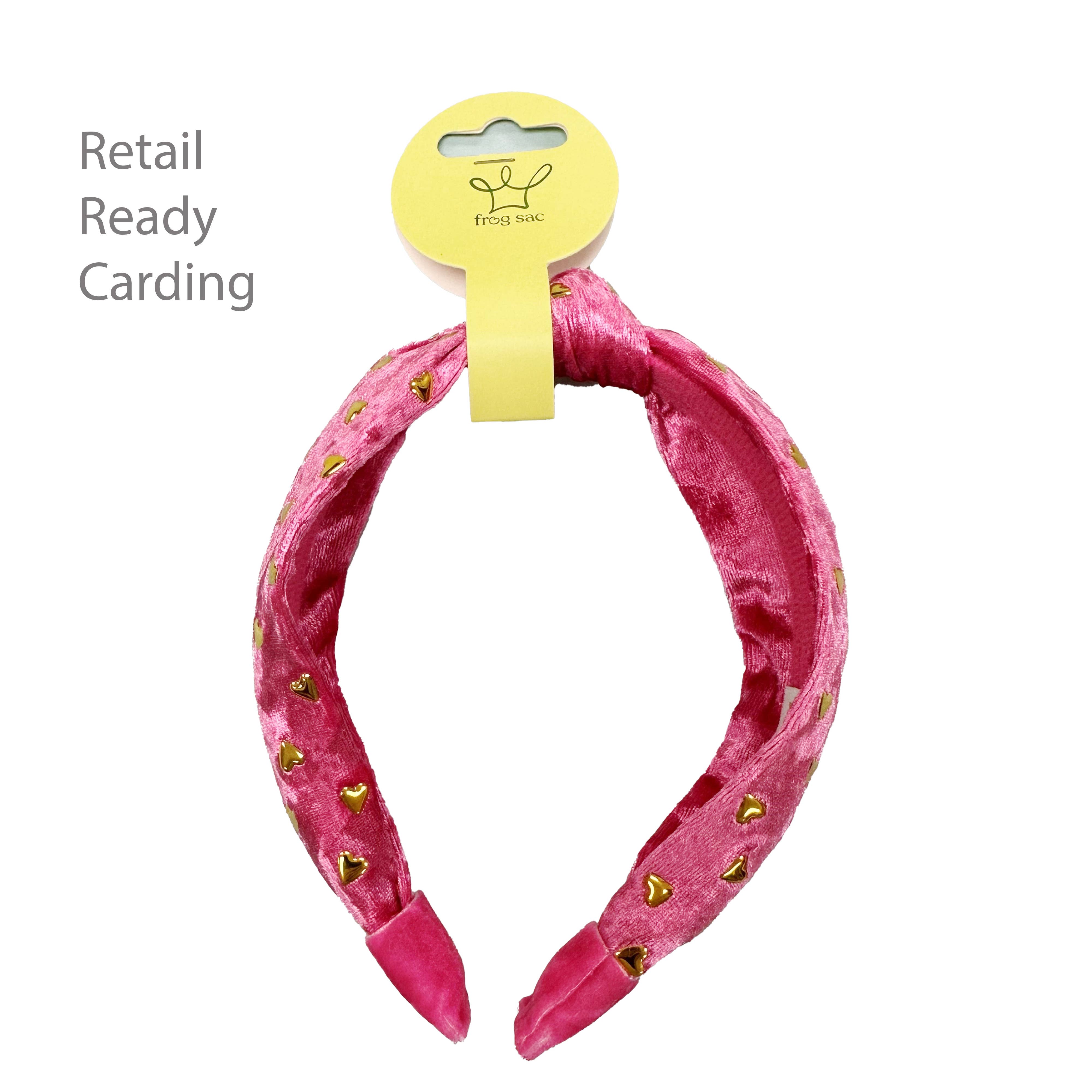 Kids Knot Headband - Gold Heart Stud Velvet Hair Accessories-360 Carolines Closet-Frog Sac-The Lovely Closet, Women's Fashion Boutique in Alexandria, KY