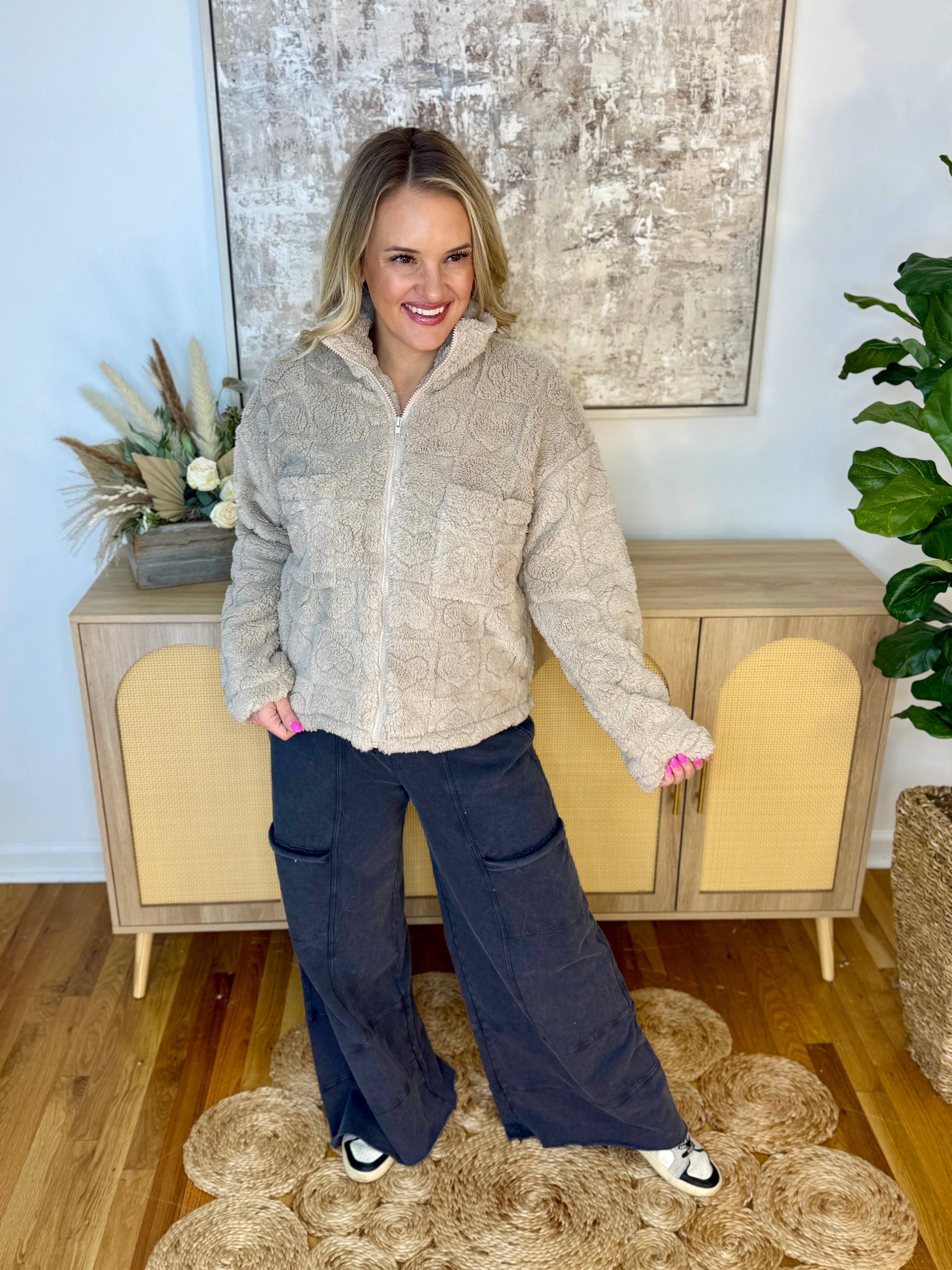 Wrapped in Love Heart Fleece Jacket-170 Jackets/Outerwear-Doe and Rae-The Lovely Closet, Women's Fashion Boutique in Alexandria, KY