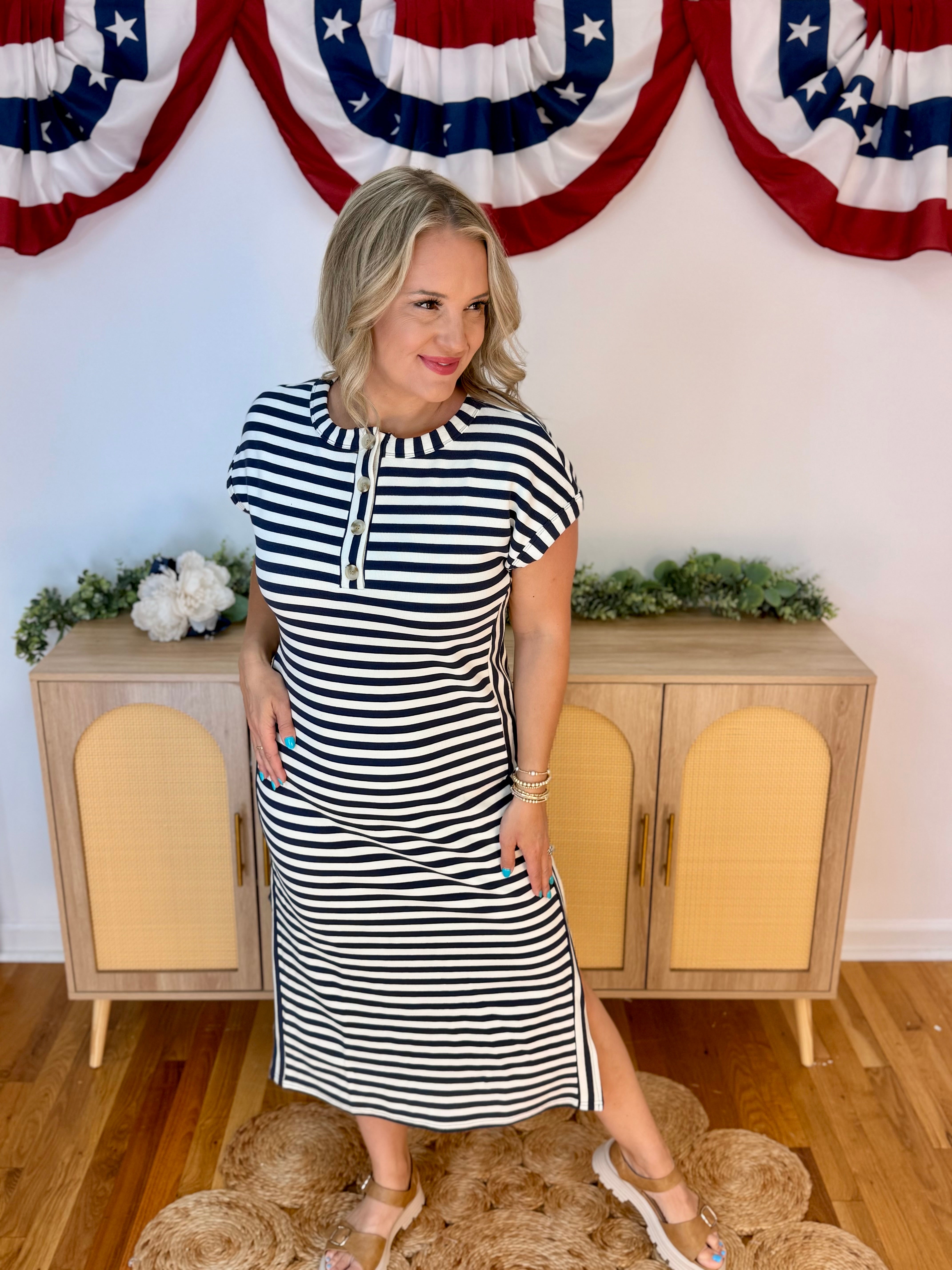 Classic Summer Midi Dress - Navy-180 Dresses-Blu Pepper-The Lovely Closet, Women's Fashion Boutique in Alexandria, KY