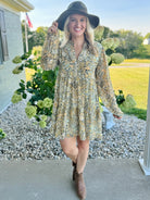 Mustard Metallic Printed Dress-180 Dresses-The Lovely Closet-The Lovely Closet, Women's Fashion Boutique in Alexandria, KY