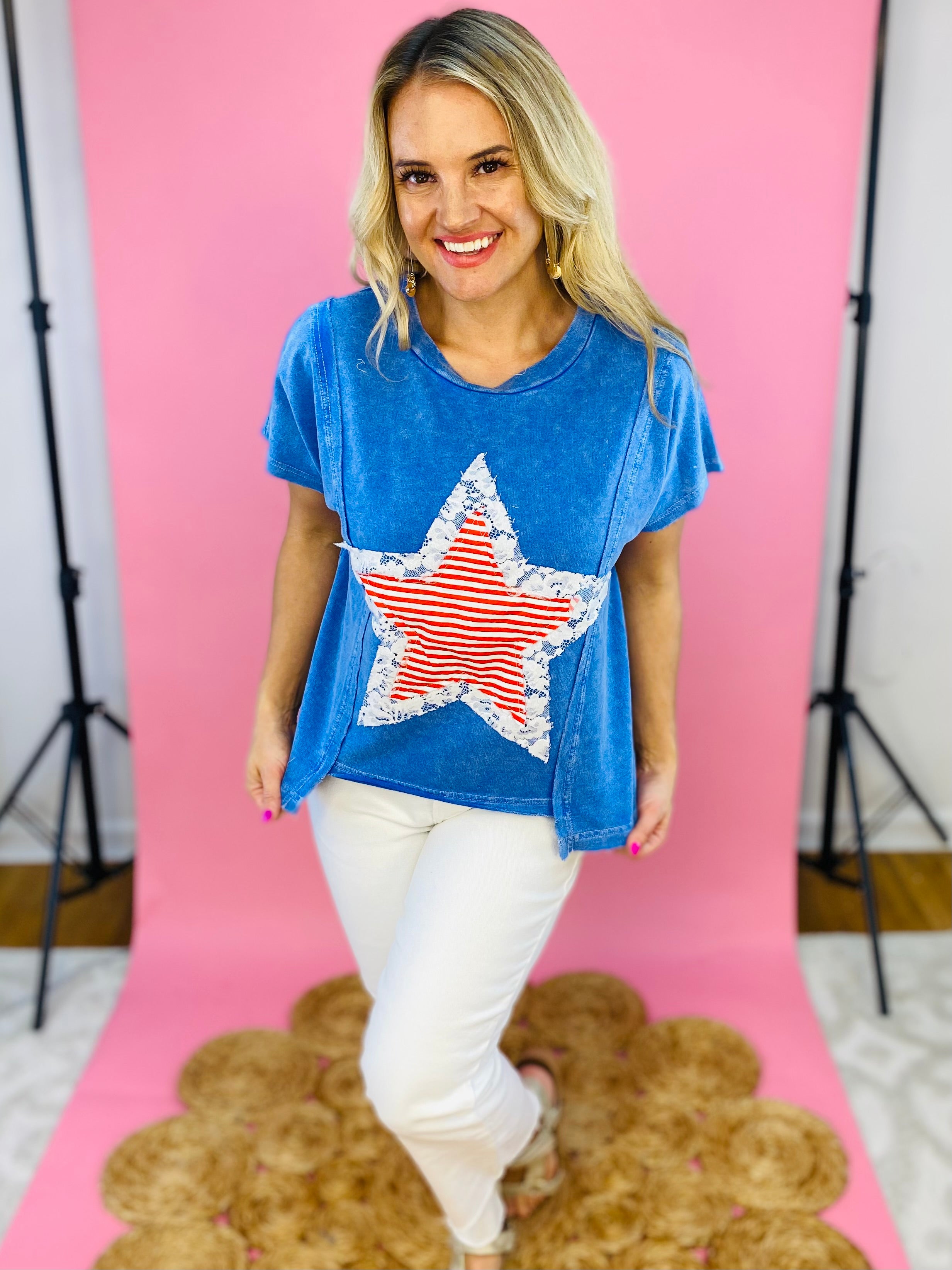 American Lace Short Sleeve Top-100 Short Sleeve Tops-Anniewear-The Lovely Closet, Women's Fashion Boutique in Alexandria, KY